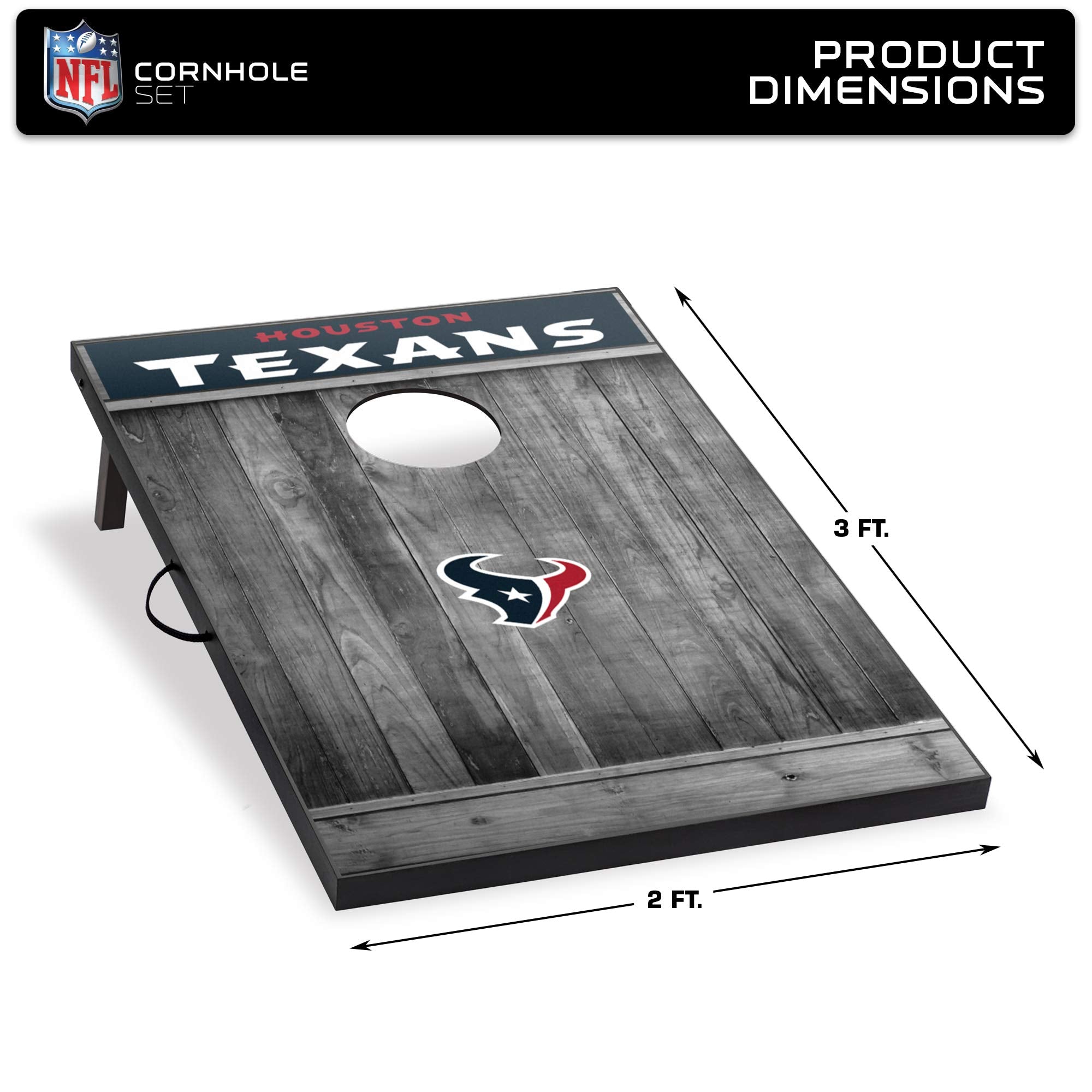 Wild Sports 2'x3' MDF Wood NFL Houston Texans Cornhole Set - Grey Wood Design - Sports Collectibles, Sports Memorabilia, Sports Fan Shop, Sports Gifts