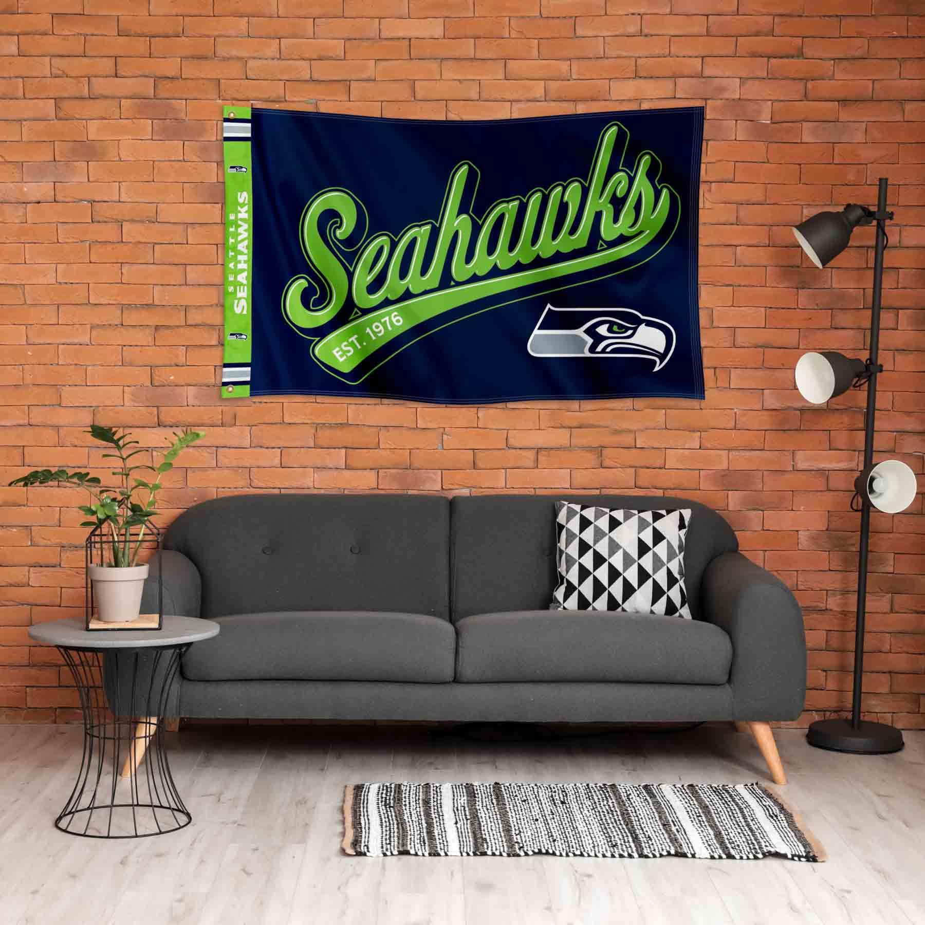 WinCraft Seattle Seahawks Script Logo Premium Flag - Sports Collectibles, Sports Memorabilia, Sports Fan Shop, Sports Gifts