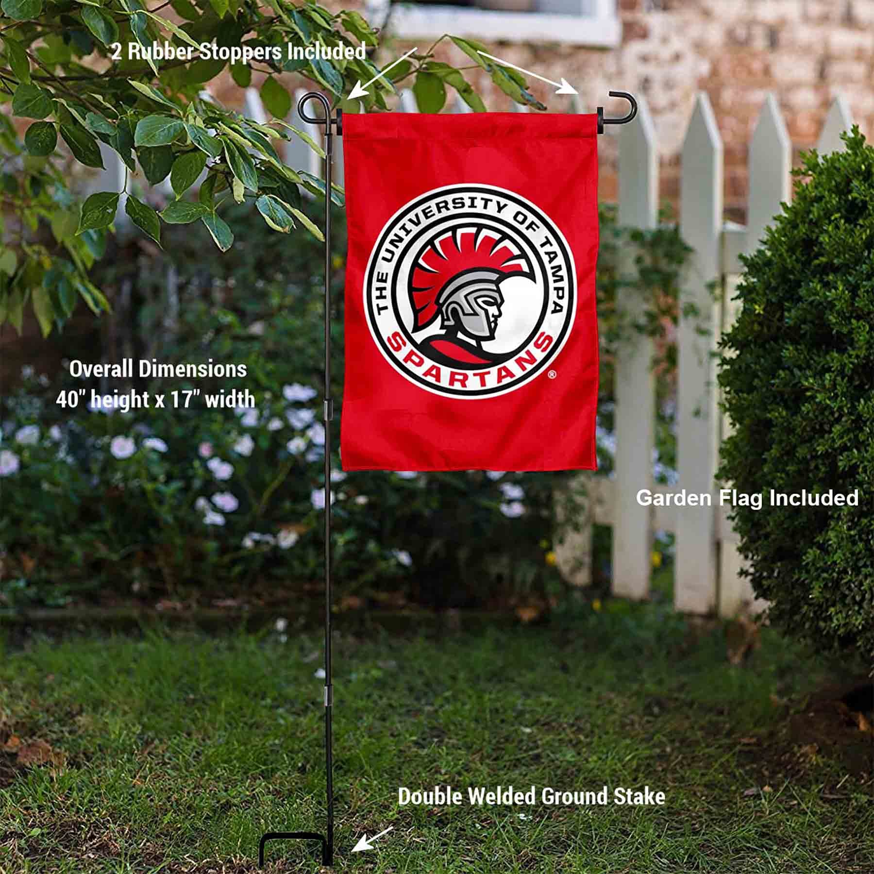 College Flags & Banners Co. Tampa Spartans Garden Flag with Pole Stand Holder - Sports Collectibles, Sports Memorabilia, Sports Fan Shop, Sports Gifts