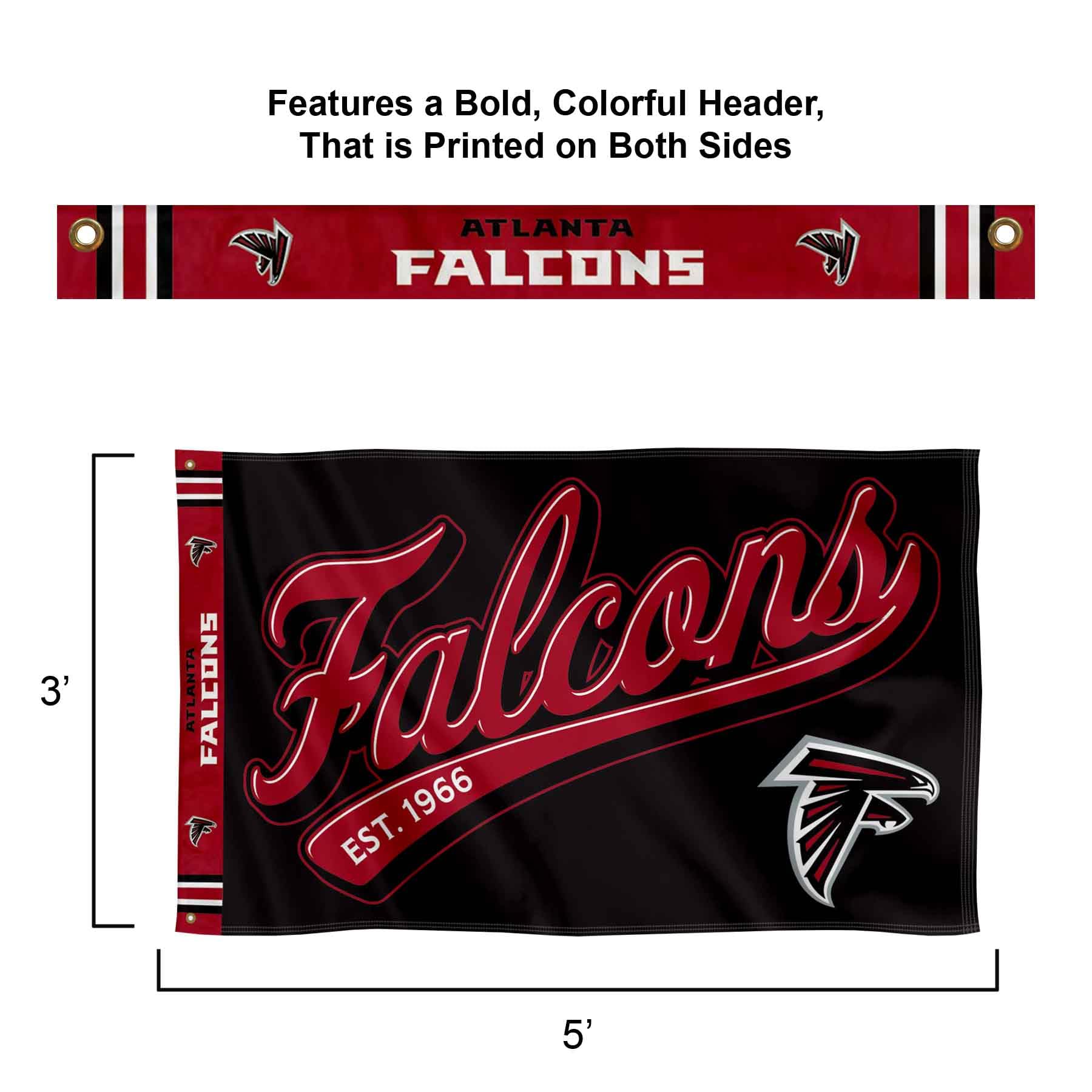 WinCraft Atlanta Falcons Script Logo Premium Flag - Sports Collectibles, Sports Memorabilia, Sports Fan Shop, Sports Gifts