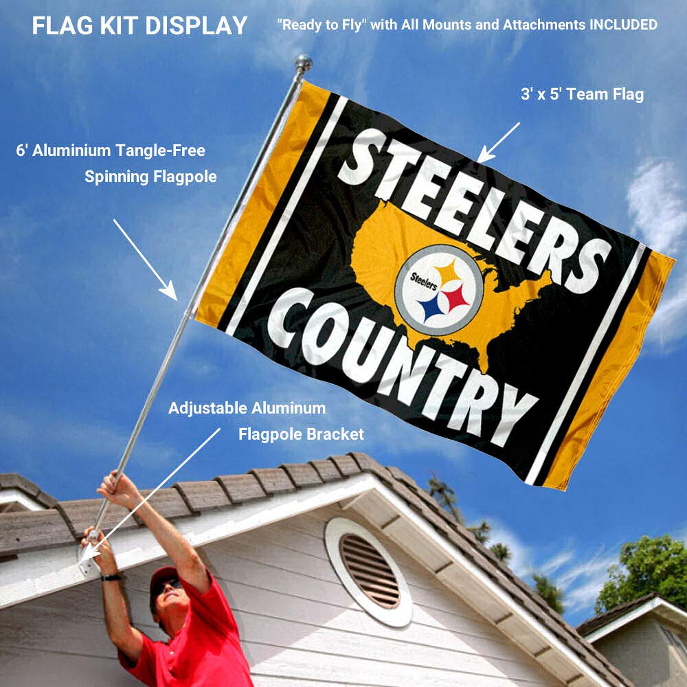 WinCraft Pittsburgh Steelers Country Flag Pole and Bracket Mount Kit - Sports Collectibles, Sports Memorabilia, Sports Fan Shop, Sports Gifts