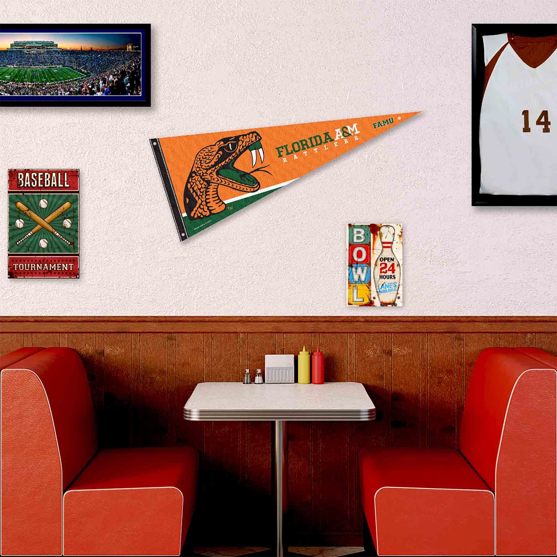 College Flags & Banners Co. Florida A&M Rattlers Pennant Flag and Wall Tack Mount Pads - Sports Collectibles, Sports Memorabilia, Sports Fan Shop, Sports Gifts