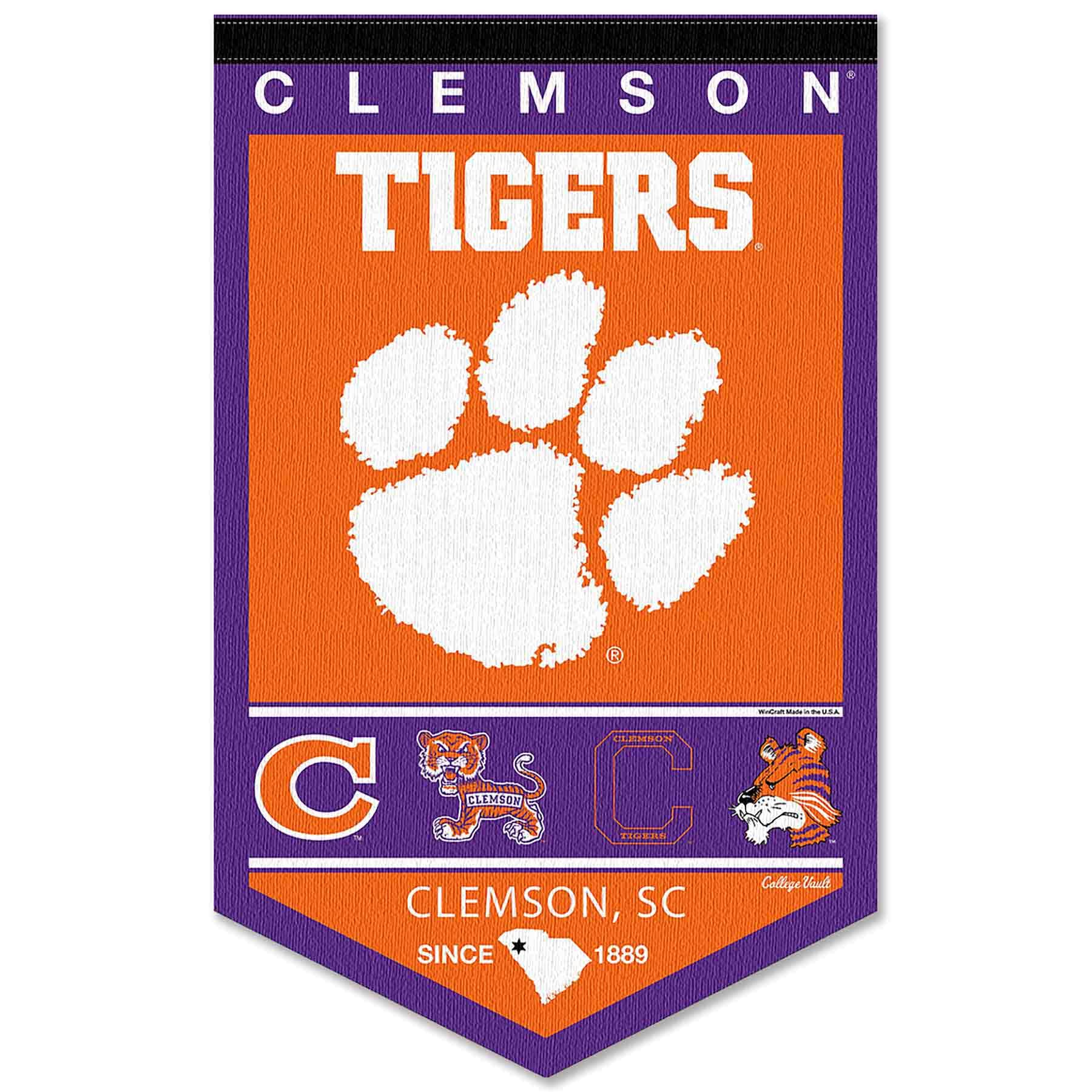 College Flags & Banners Co. Clemson Tigers Heritage History Banner Pennant - Sports Collectibles, Sports Memorabilia, Sports Fan Shop, Sports Gifts