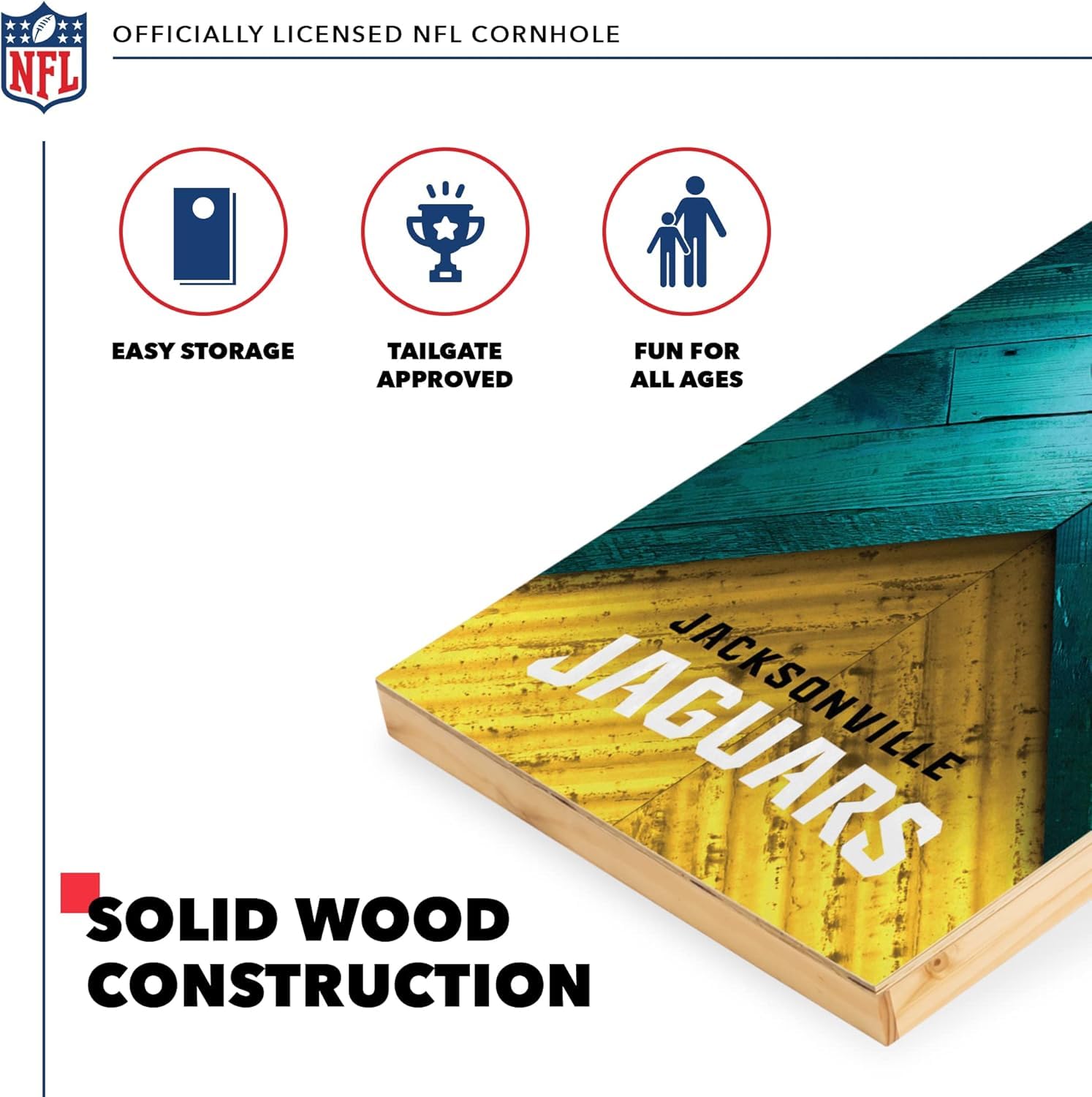 Wild Sports NFL Jacksonville Jaguars 2' x 4' Regulation Size Solid Wood Cornhole Set with Direct Print HD Team Graphics - Sports Collectibles, Sports Memorabilia, Sports Fan Shop, Sports Gifts