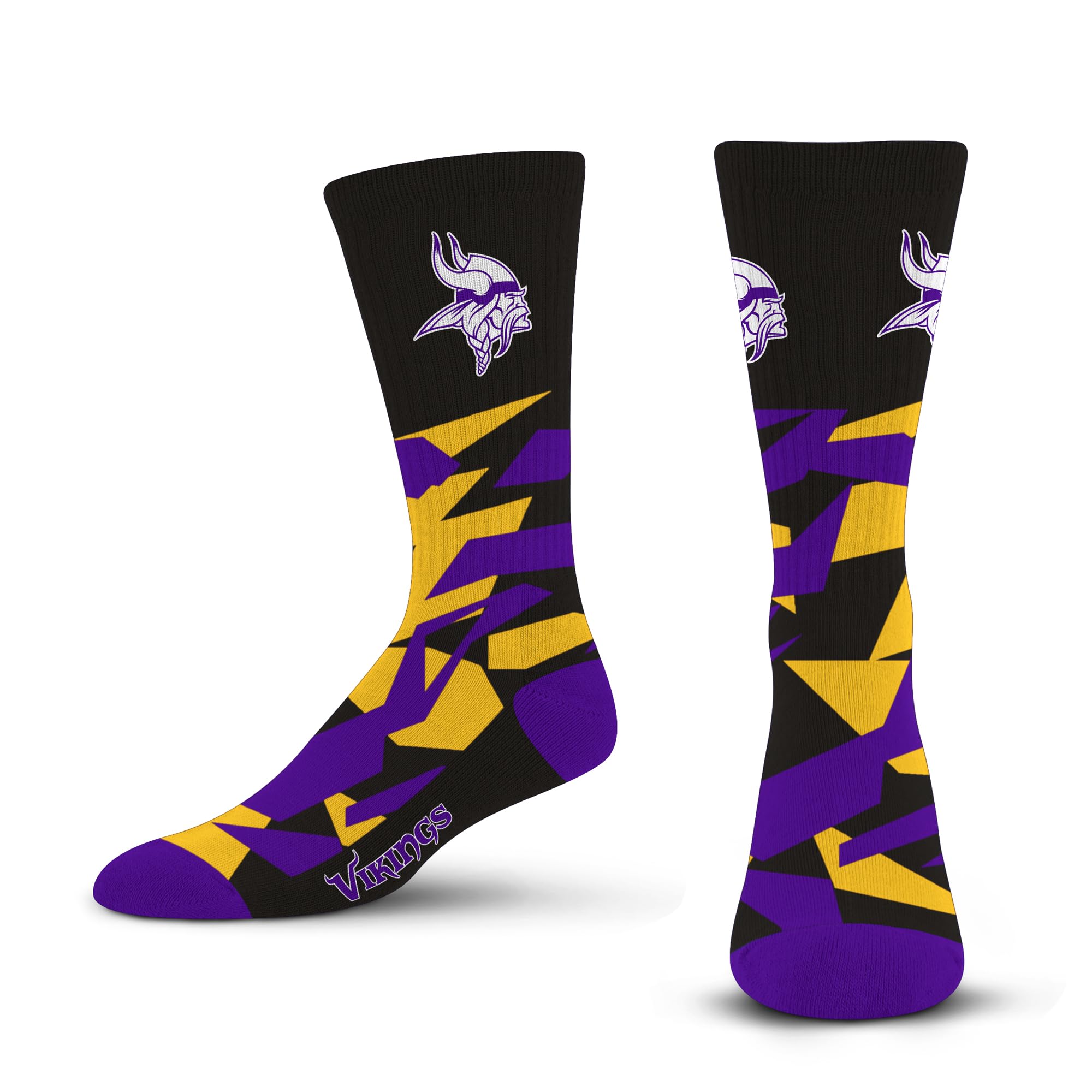For Bare Feet NFL MINNESOTA VIKINGS Shattered Camo Crew Sock Team Color Large - Sports Gifts, Sports Memorabilia, Sports Collectibles, Fan Shop