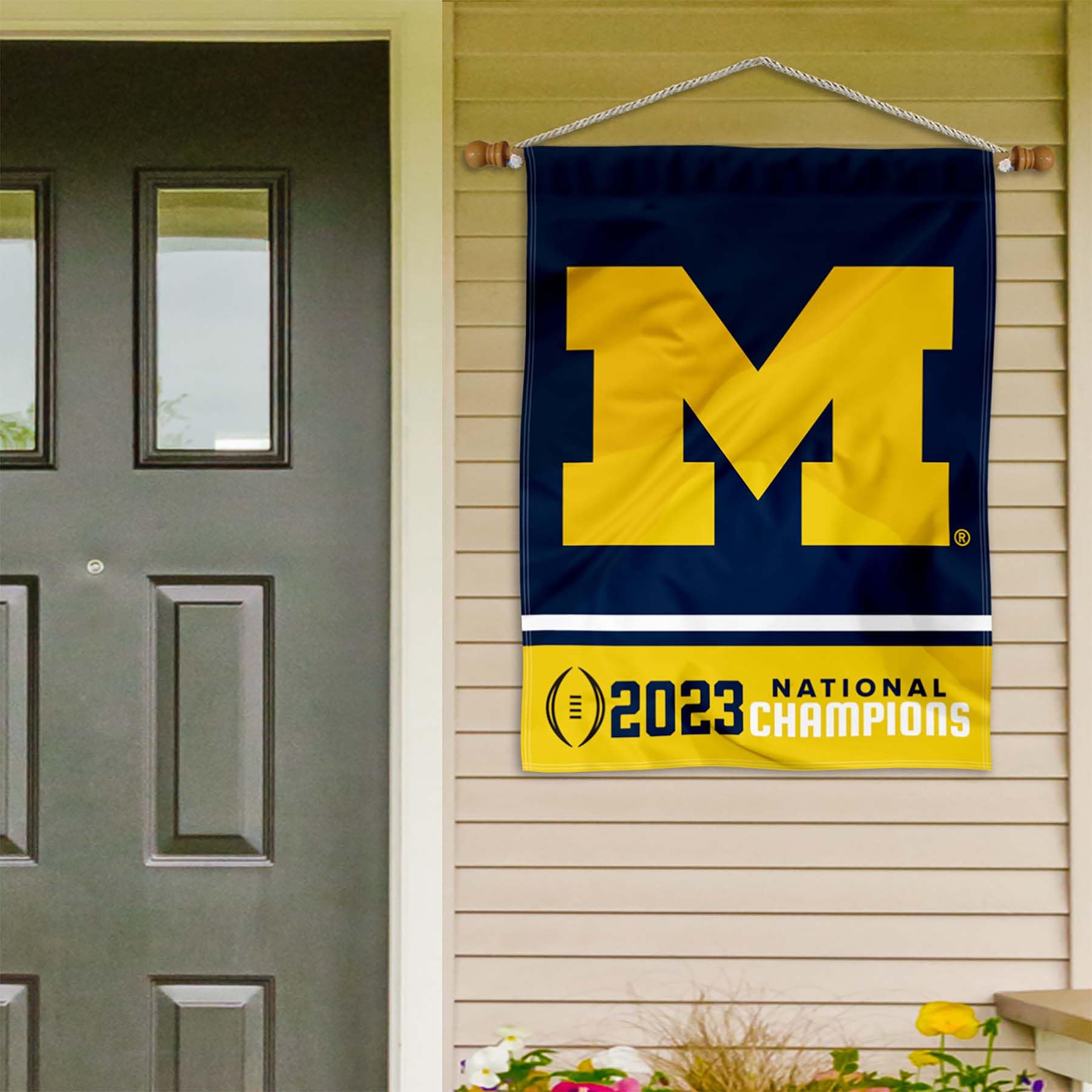 College Flags & Banners Co. Michigan Team University Wolverines 2023 CFP Football National Champions Banner with Hanging Pole - Sports Collectibles, Sports Memorabilia, Sports Fan Shop, Sports Gifts