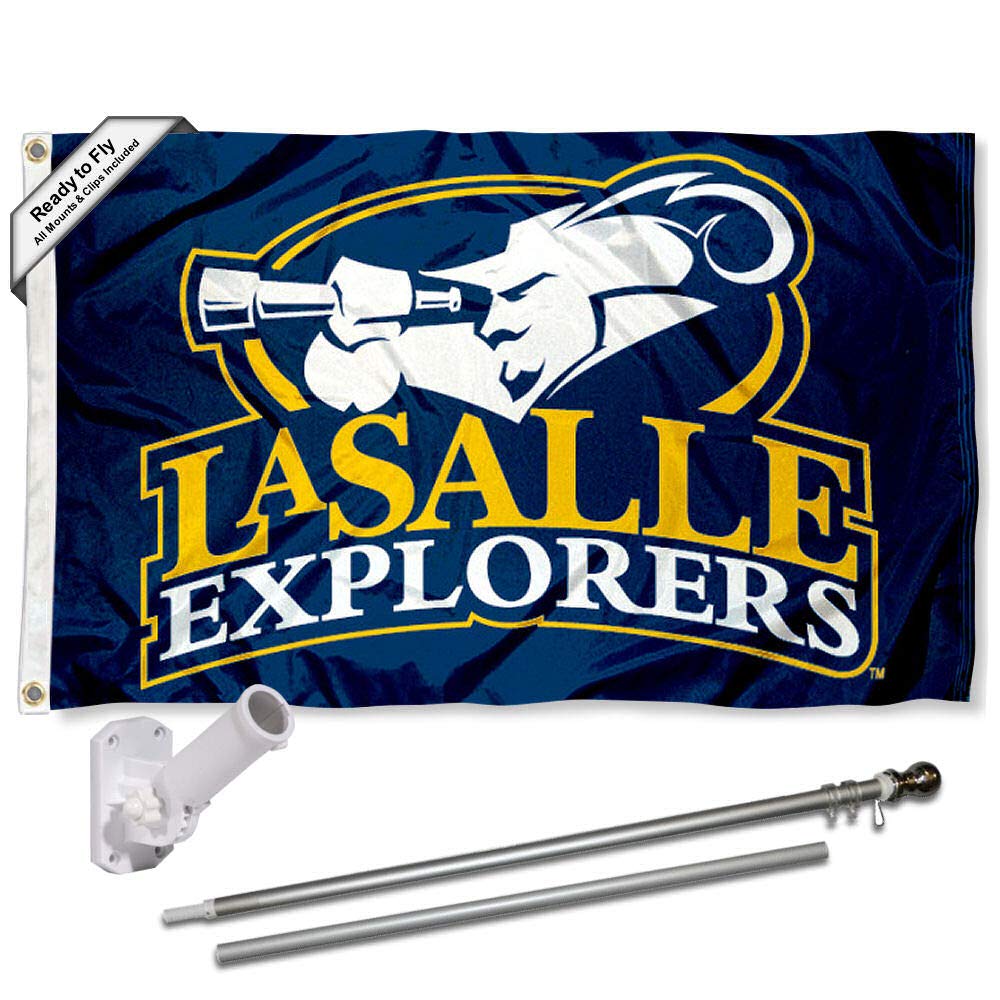 College Flags & Banners Co. La Salle Explorers Flag and Pole Bracket Mount Bundle - Sports Collectibles, Sports Memorabilia, Sports Fan Shop, Sports Gifts