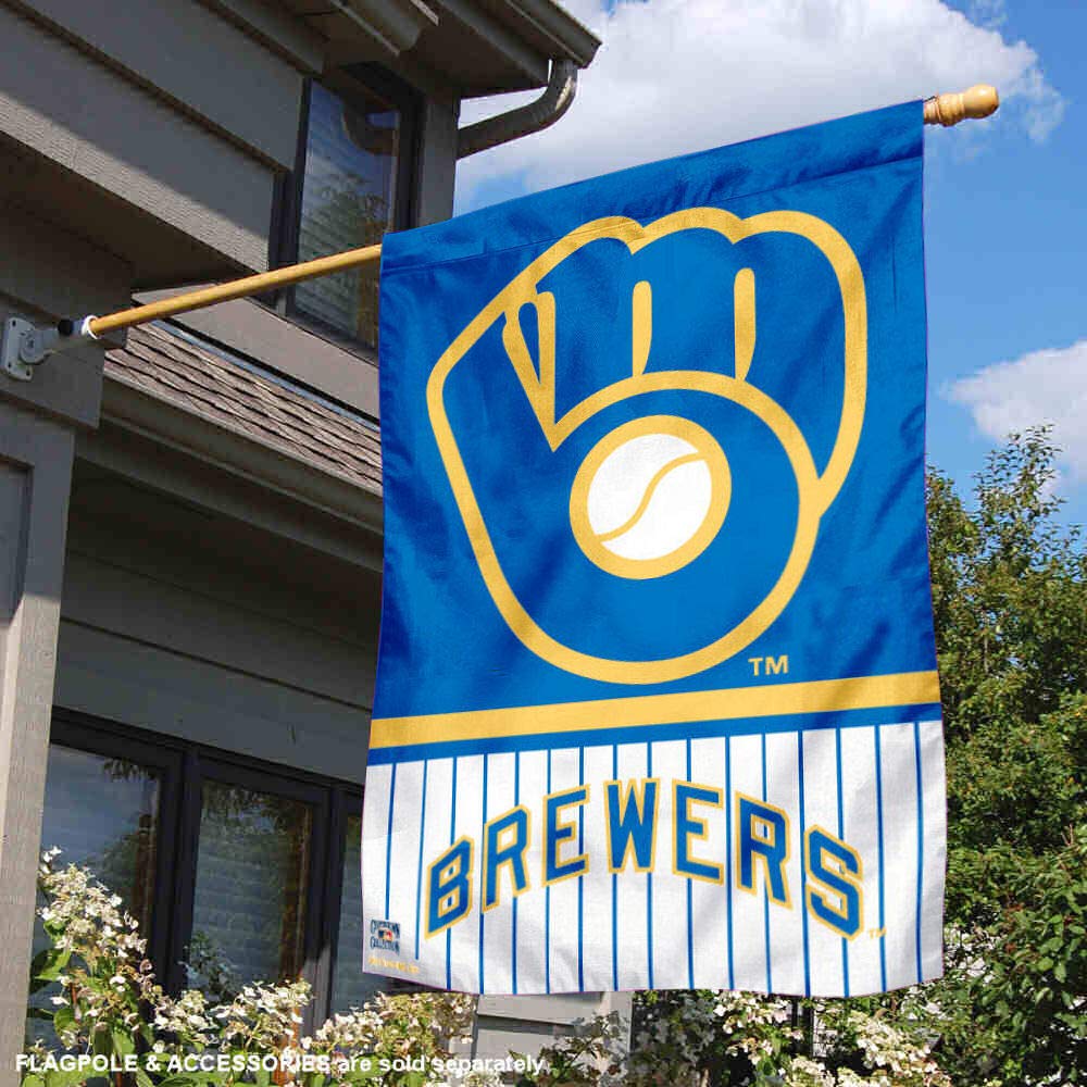 WinCraft Milwaukee Baseball Pinstripes Glove Double Sided Sided Banner Flag - Sports Collectibles, Sports Memorabilia, Sports Fan Shop, Sports Gifts