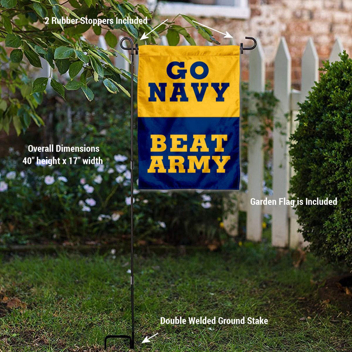 College Flags & Banners Co. US Navy Midshipmen Beat Army Garden Flag with Stand Holder - Sports Collectibles, Sports Memorabilia, Sports Fan Shop, Sports Gifts