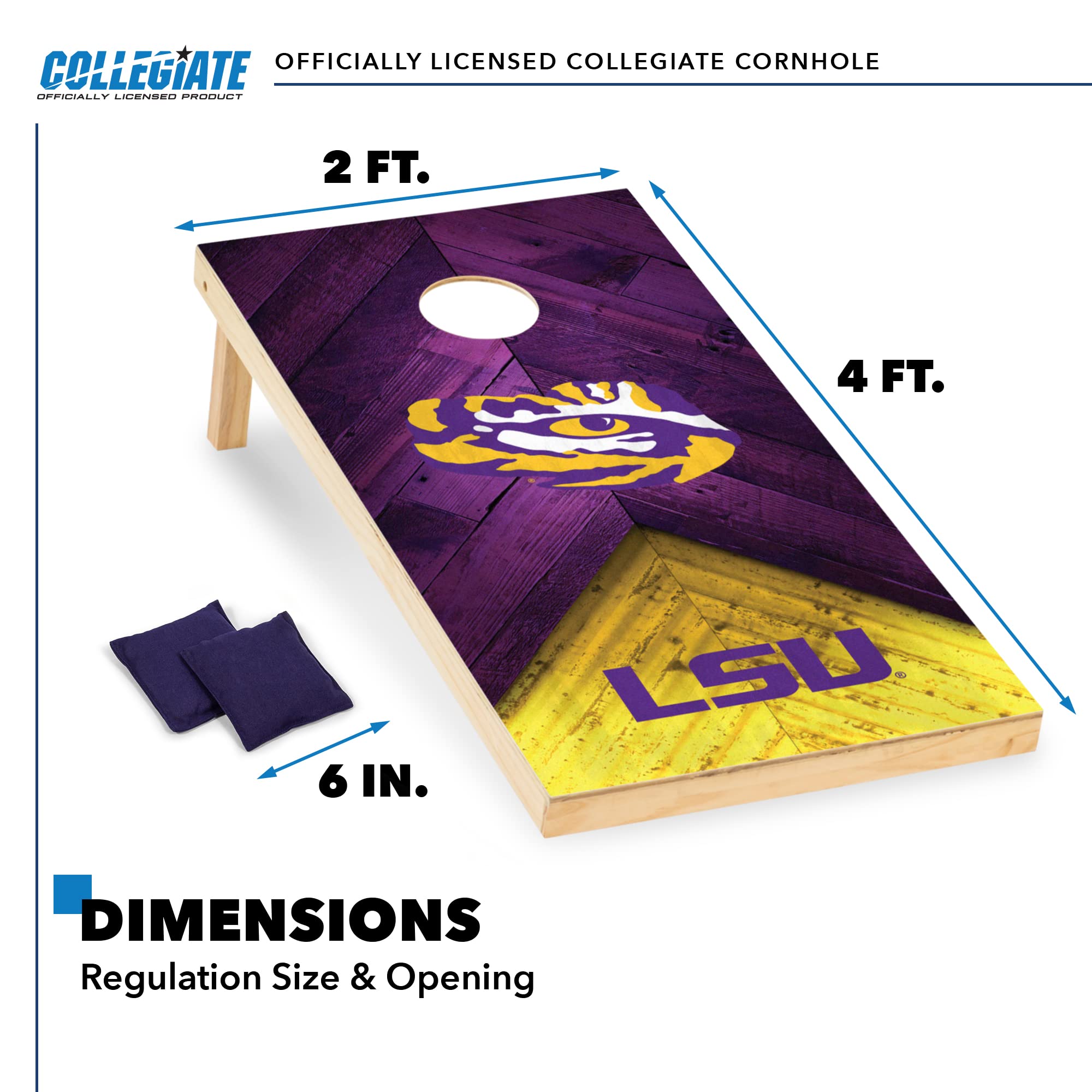 Wild Sports LSU Tigers 2' x 4' Regulation Size Solid Wood College Cornhole Set with Direct Print HD Team Graphics Great Gift for Any NCAA Fan! Bean Bag Toss Family Outdoor Game - Sports Collectibles, Sports Memorabilia, Sports Fan Shop, Sports Gifts
