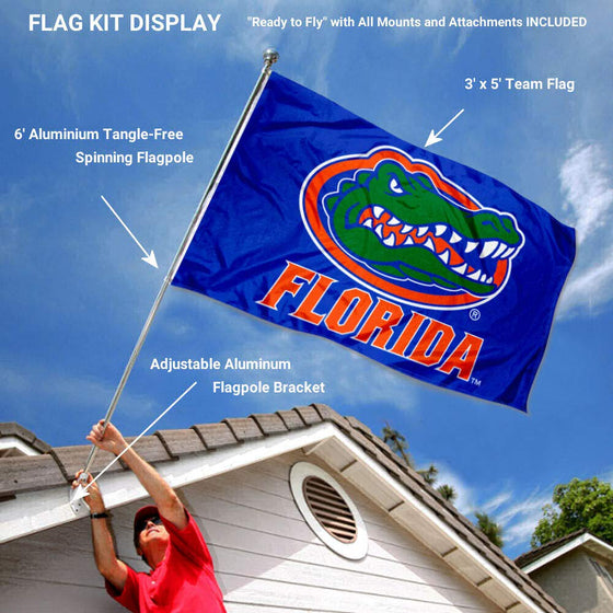 College Flags & Banners Co. Florida Gators Blue Flag with Pole and Bracket Kit - Sports Collectibles, Sports Memorabilia, Sports Fan Shop, Sports Gifts