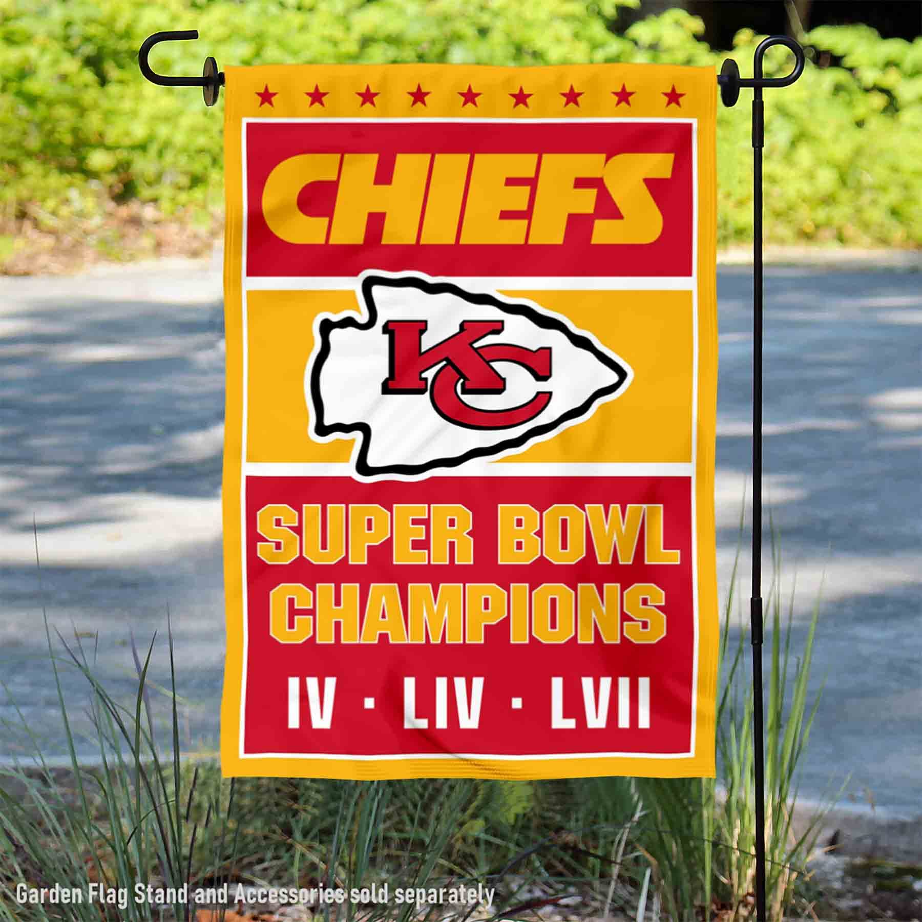 WinCraft Kansas City Chiefs 3 Time Champions Super Bowl 2023 Double Sided Garden Banner Flag - Sports Collectibles, Sports Memorabilia, Sports Fan Shop, Sports Gifts