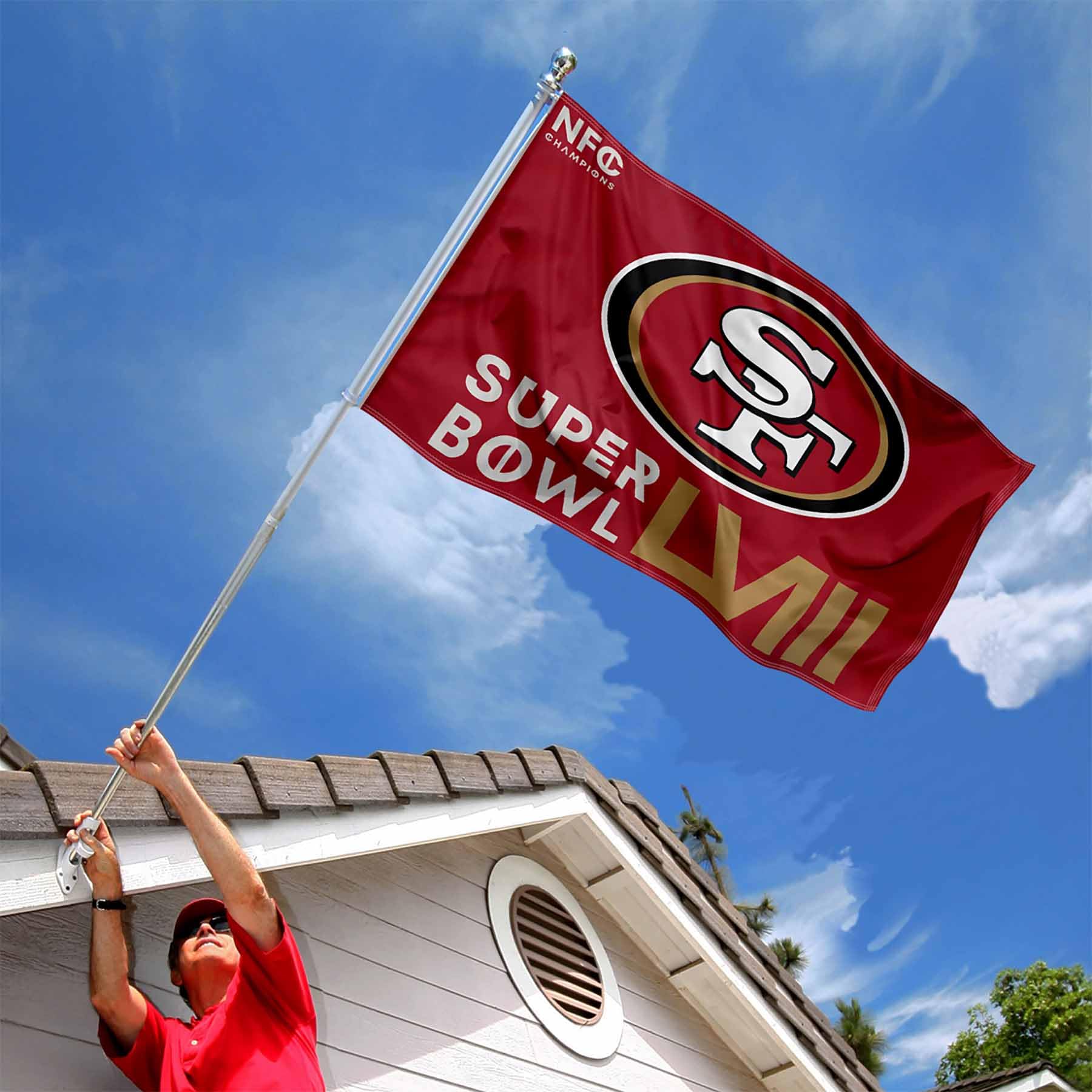 WinCraft San Francisco 49ers 2024 Super Bowl Bound and NFC Champions Flag Outdoor Indoor 3x5 Foot Banner - Sports Collectibles, Sports Memorabilia, Sports Fan Shop, Sports Gifts