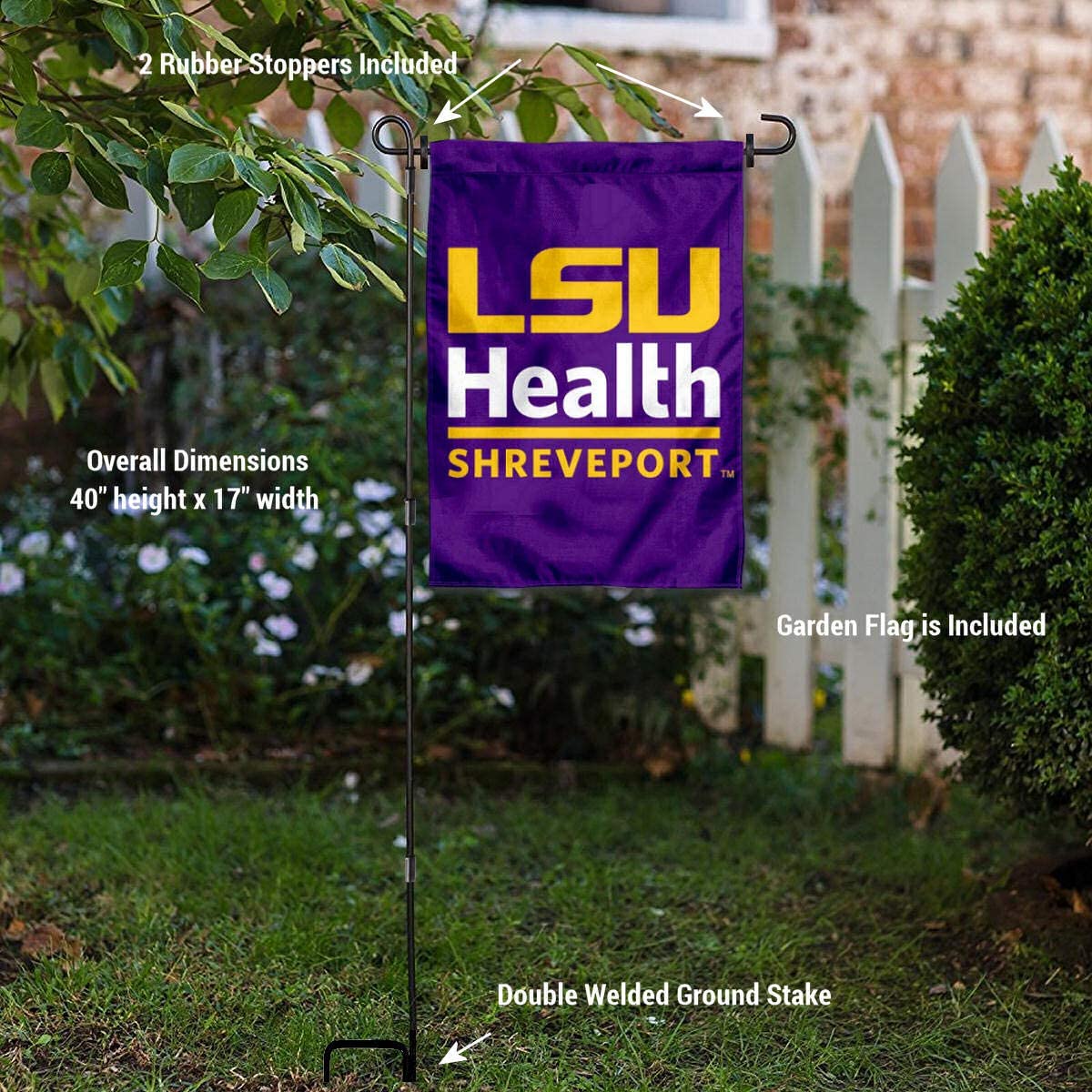 College Flags & Banners Co. LSU Health Shreveport Garden Flag and Flag Stand Pole Holder Set - Sports Collectibles, Sports Memorabilia, Sports Fan Shop, Sports Gifts