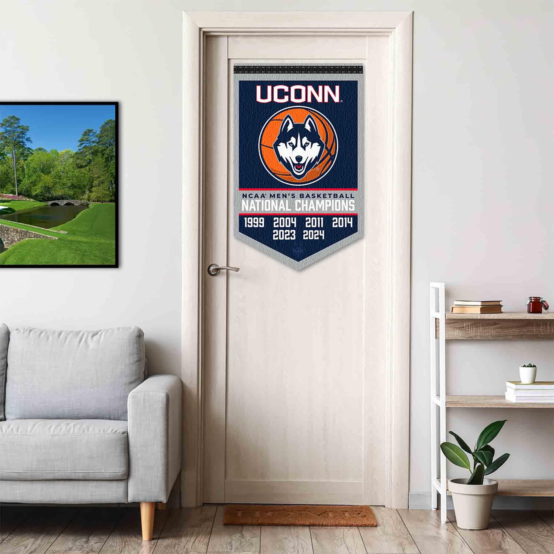 Connecticut Huskies 6 Time 6X Basketball National Champions Banner - Sports Collectibles, Sports Memorabilia, Sports Fan Shop, Sports Gifts