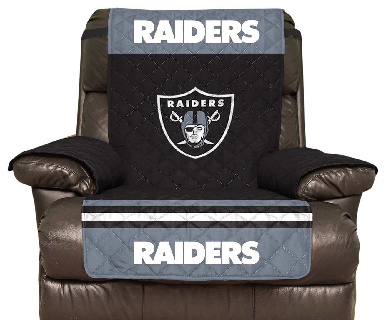 Pegasus Sports NFL Oakland Raiders Furniture Protector with Elastic Straps, Recliner, Black - Sports Gifts, Sports Memorabilia, Sports Collectibles, Fan Shop