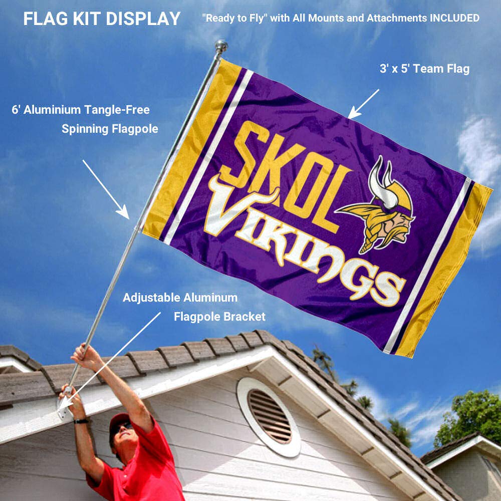 WinCraft Minnesota Vikings SKOL Flag Pole and Bracket Mount Kit - Sports Collectibles, Sports Memorabilia, Sports Fan Shop, Sports Gifts