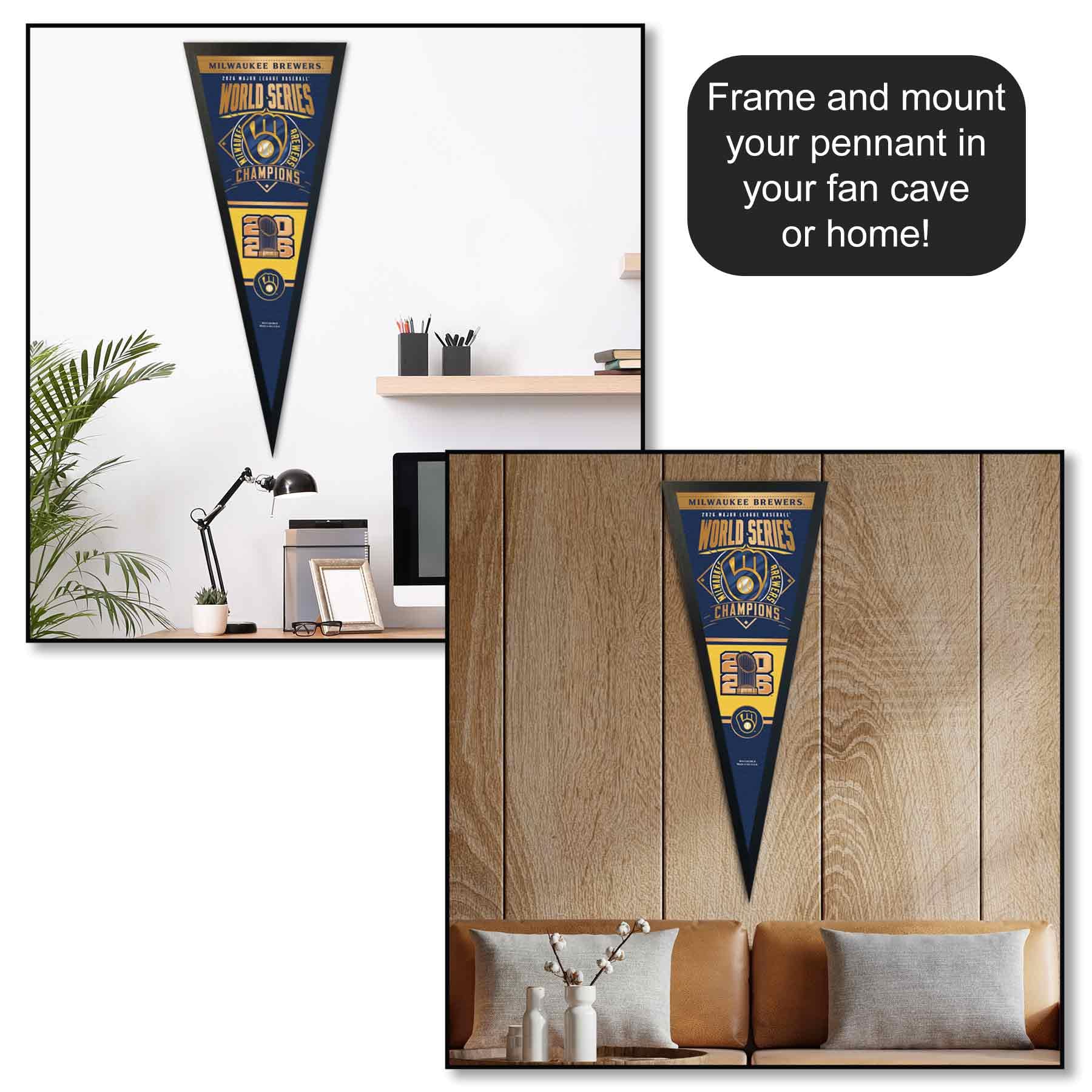 Brewers 2026 World Champions Series Full Size Pennant Flag - Sports Gifts, Sports Memorabilia, Sports Collectibles, Fan Shop