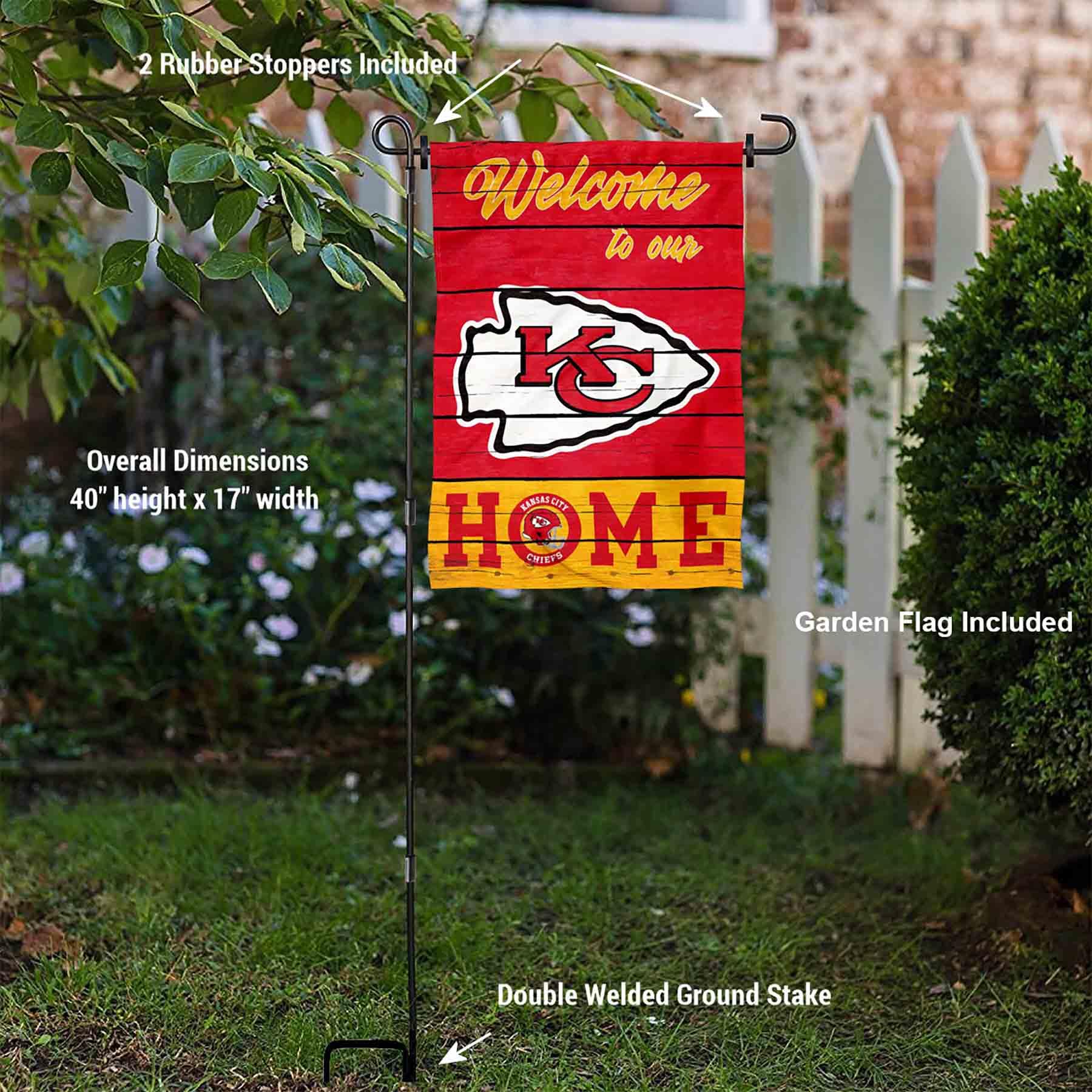 WinCraft Kansas City Chiefs Welcome to Our Home Garden Flag and Flagpole Mount - Sports Collectibles, Sports Memorabilia, Sports Fan Shop, Sports Gifts