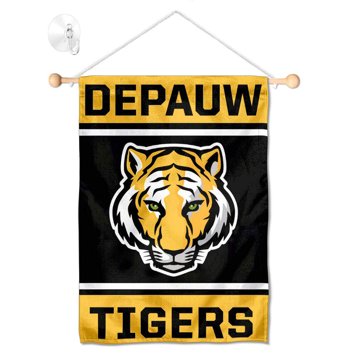 College Flags & Banners Co. DePauw Tigers Window Wall Banner Hanging Flag with Suction Cup - Sports Collectibles, Sports Memorabilia, Sports Fan Shop, Sports Gifts