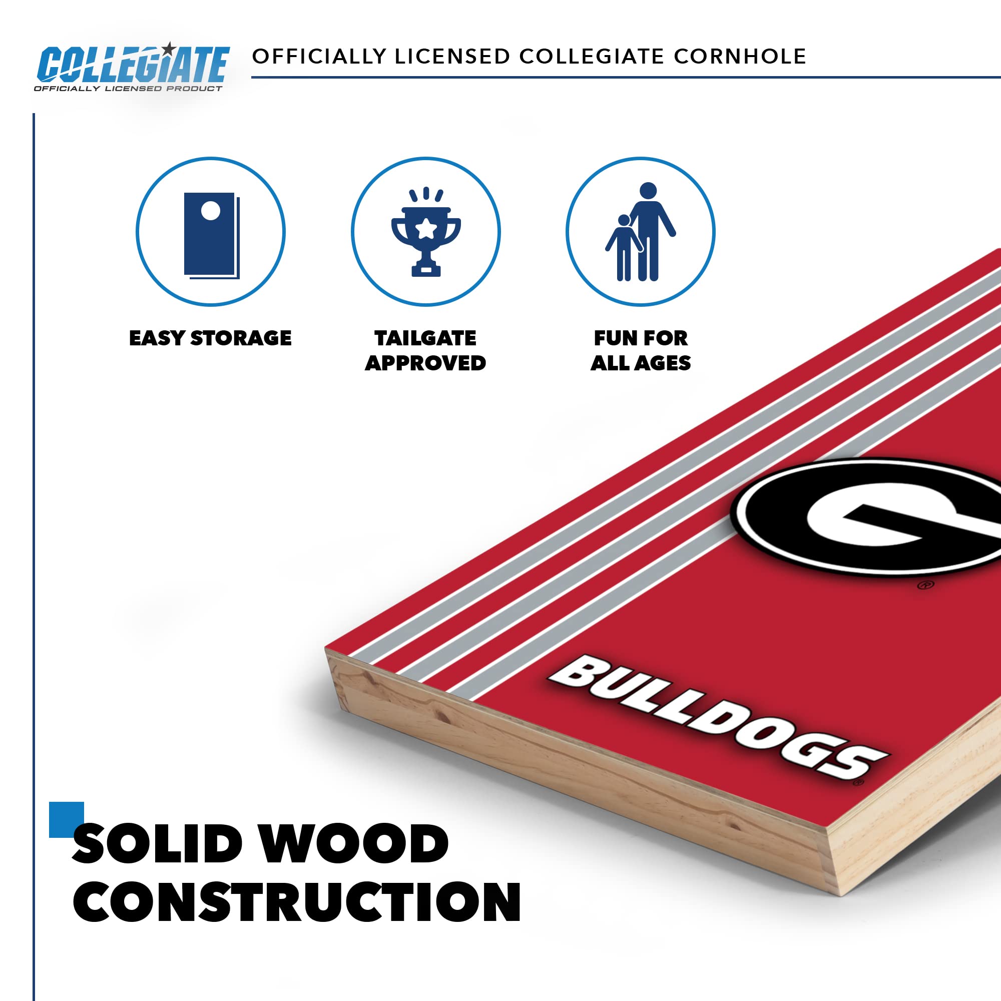 Wild Sports 2' x 3' Solid Wood Cornhole Set with Direct Print HD Team Graphics – Great Gift for Any NCAA Fan! Bean Bag Toss Family Outdoor Games – Georgia Bulldogs - Sports Collectibles, Sports Memorabilia, Sports Fan Shop, Sports Gifts