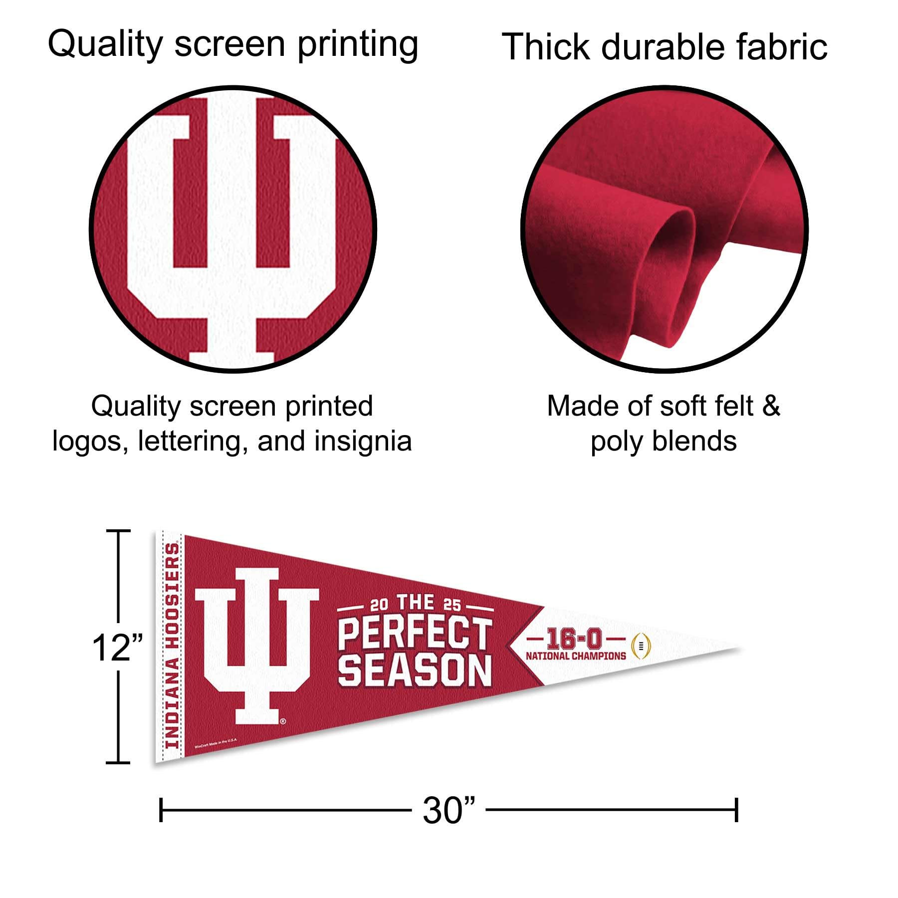 Indiana Hoosiers 2025 National Champions Perfect Season Pennant Banner Flag - Sports Gifts, Sports Memorabilia, Sports Collectibles, Fan Shop