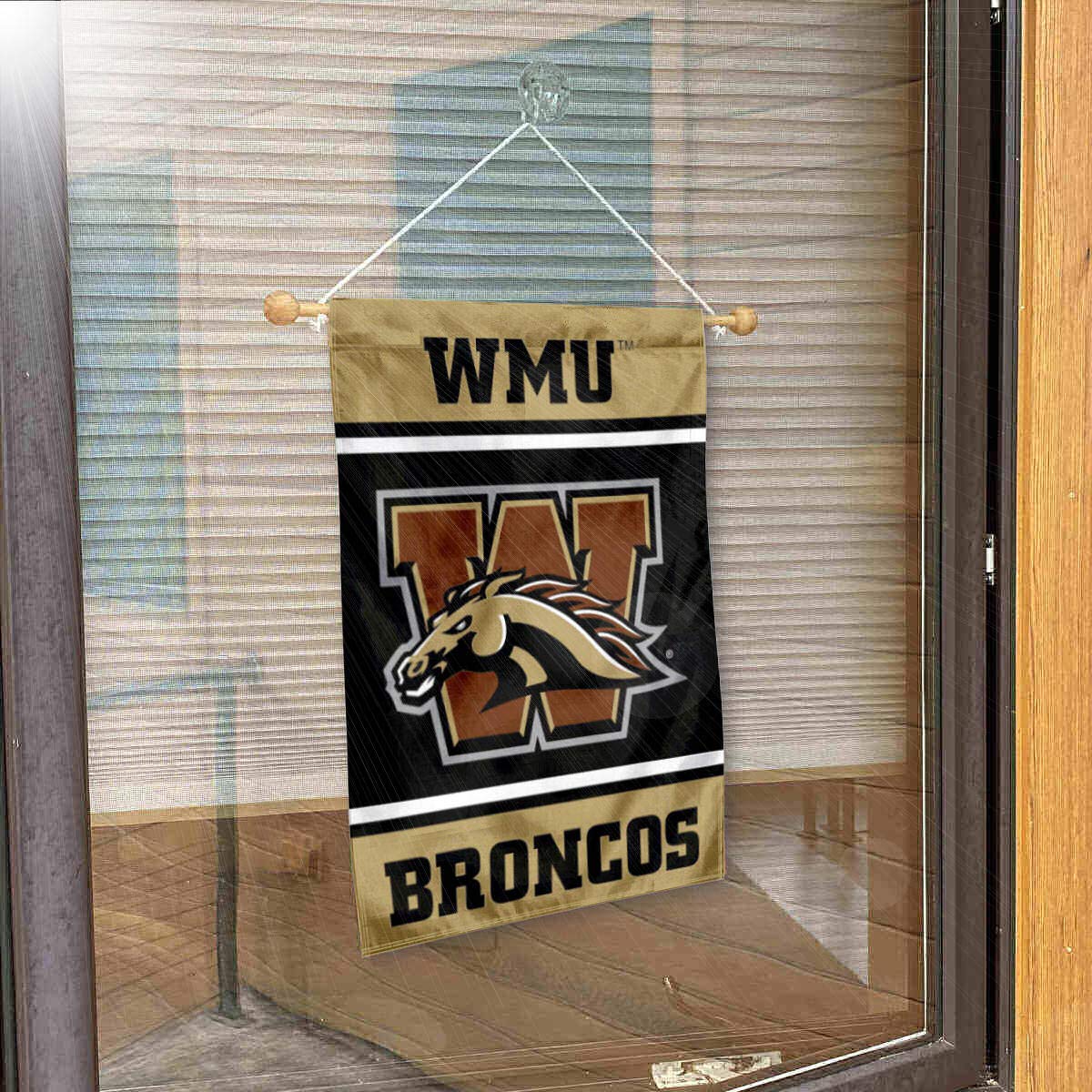 College Flags & Banners Co. Western Michigan Broncos Window Wall Banner Hanging Flag with Suction Cup - Sports Collectibles, Sports Memorabilia, Sports Fan Shop, Sports Gifts