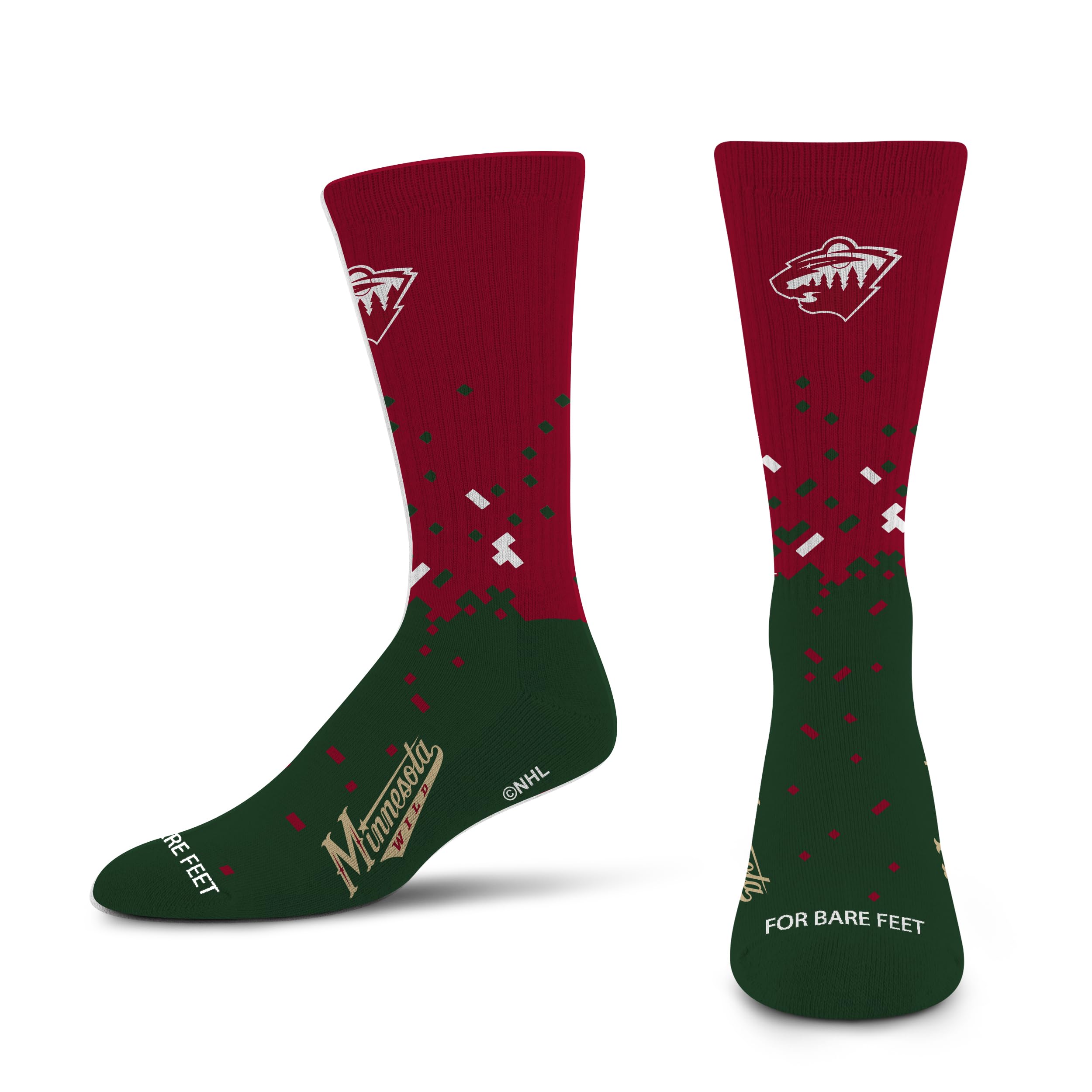 For Bare Feet NHL MINNESOTA WILD Spray Zone Crew Sock Team Color Large - Sports Gifts, Sports Memorabilia, Sports Collectibles, Fan Shop