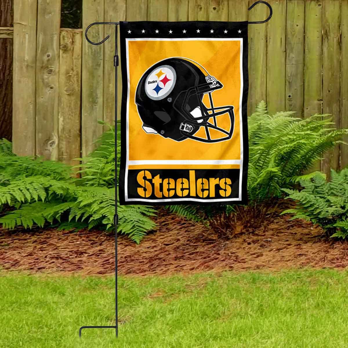 WinCraft Steelers Helmet Garden Flag and Stand Pole Holder Mount - Sports Collectibles, Sports Memorabilia, Sports Fan Shop, Sports Gifts