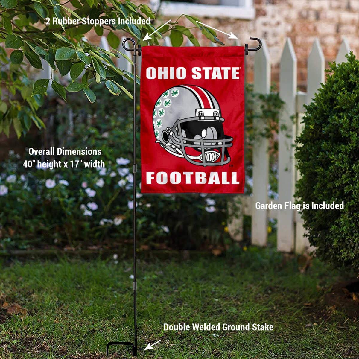 College Flags & Banners Co. Ohio State University Helmet Yard Flag and USA Flag Stand Pole Holder Set - Sports Collectibles, Sports Memorabilia, Sports Fan Shop, Sports Gifts
