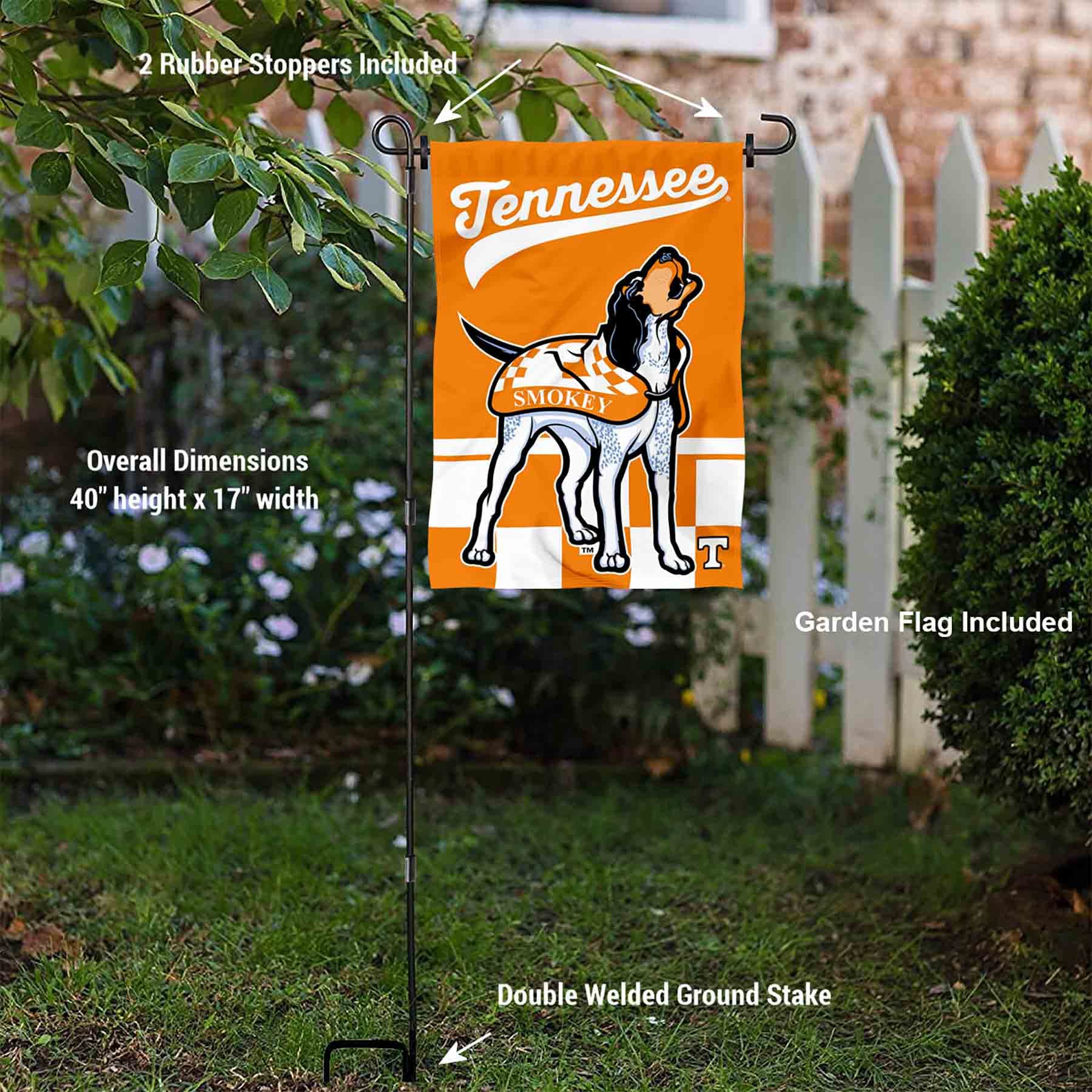 College Flags & Banners Co. Tennessee Volunteers Mascot Smokey Garden Flag with Stand Holder - Sports Collectibles, Sports Memorabilia, Sports Fan Shop, Sports Gifts