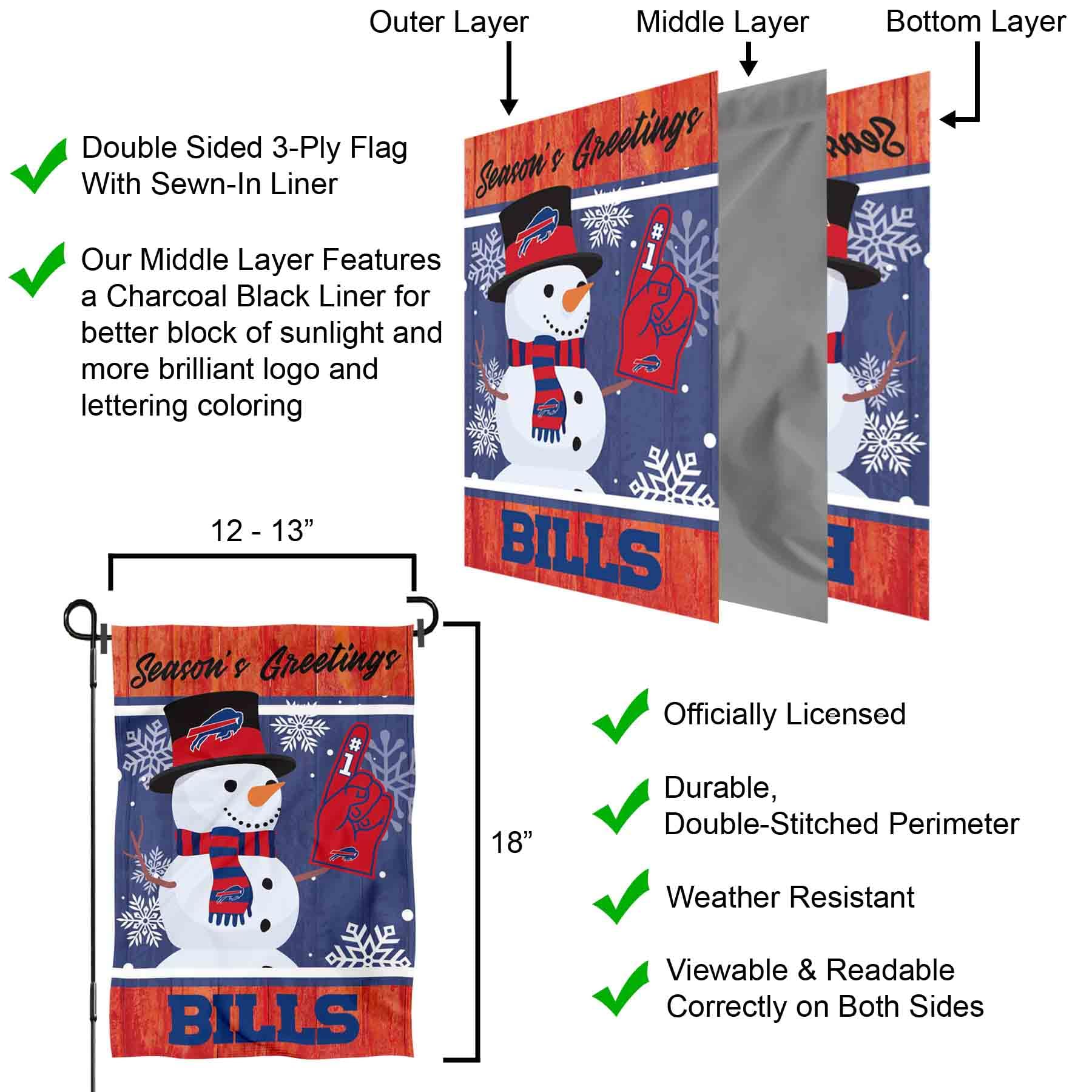 Buffalo Bills Holiday Winter Snow Garden Flag Double Sided Banner - Sports Collectibles, Sports Memorabilia, Sports Fan Shop, Sports Gifts