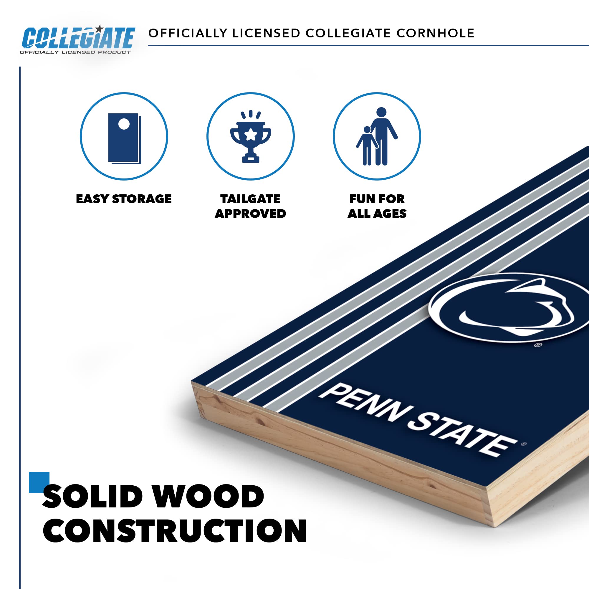 Wild Sports 2' x 3' Solid Wood Cornhole Set with Direct Print HD Team Graphics – Great Gift for Any NCAA Fan! Bean Bag Toss Family Outdoor Games – Penn State Nittany Lions - Sports Collectibles, Sports Memorabilia, Sports Fan Shop, Sports Gifts