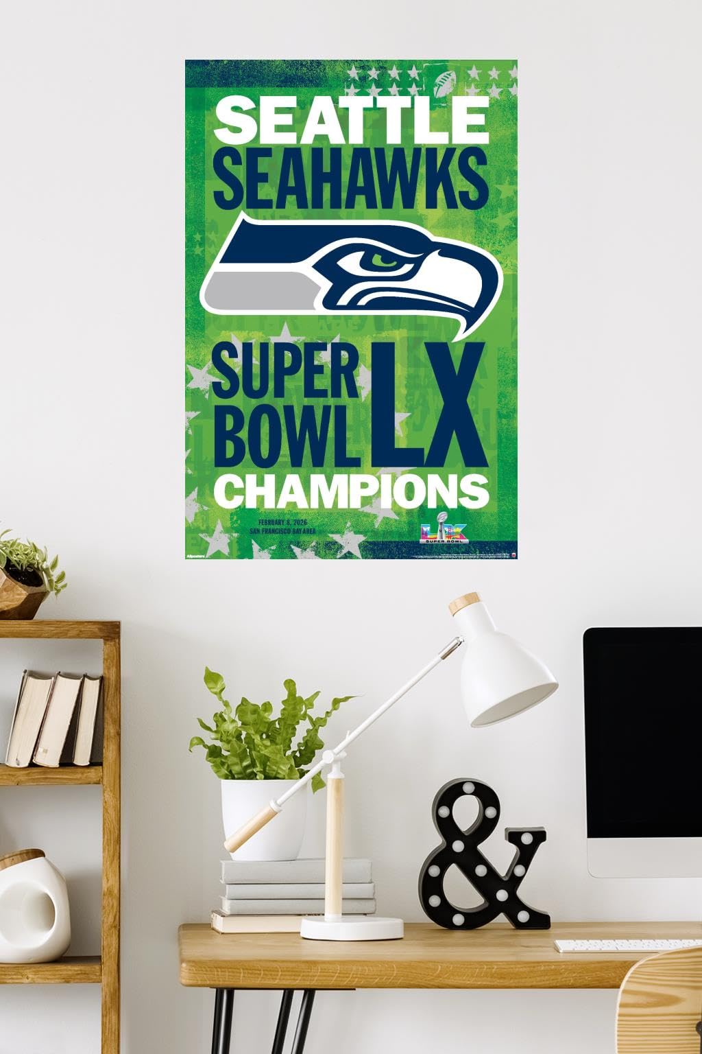 NFL Seattle Seahawks - Super Bowl LX Team Logo Wall Poster, 34L" x 22.4W", Premium Unframed Version - Sports Gifts, Sports Memorabilia, Sports Collectibles, Fan Shop