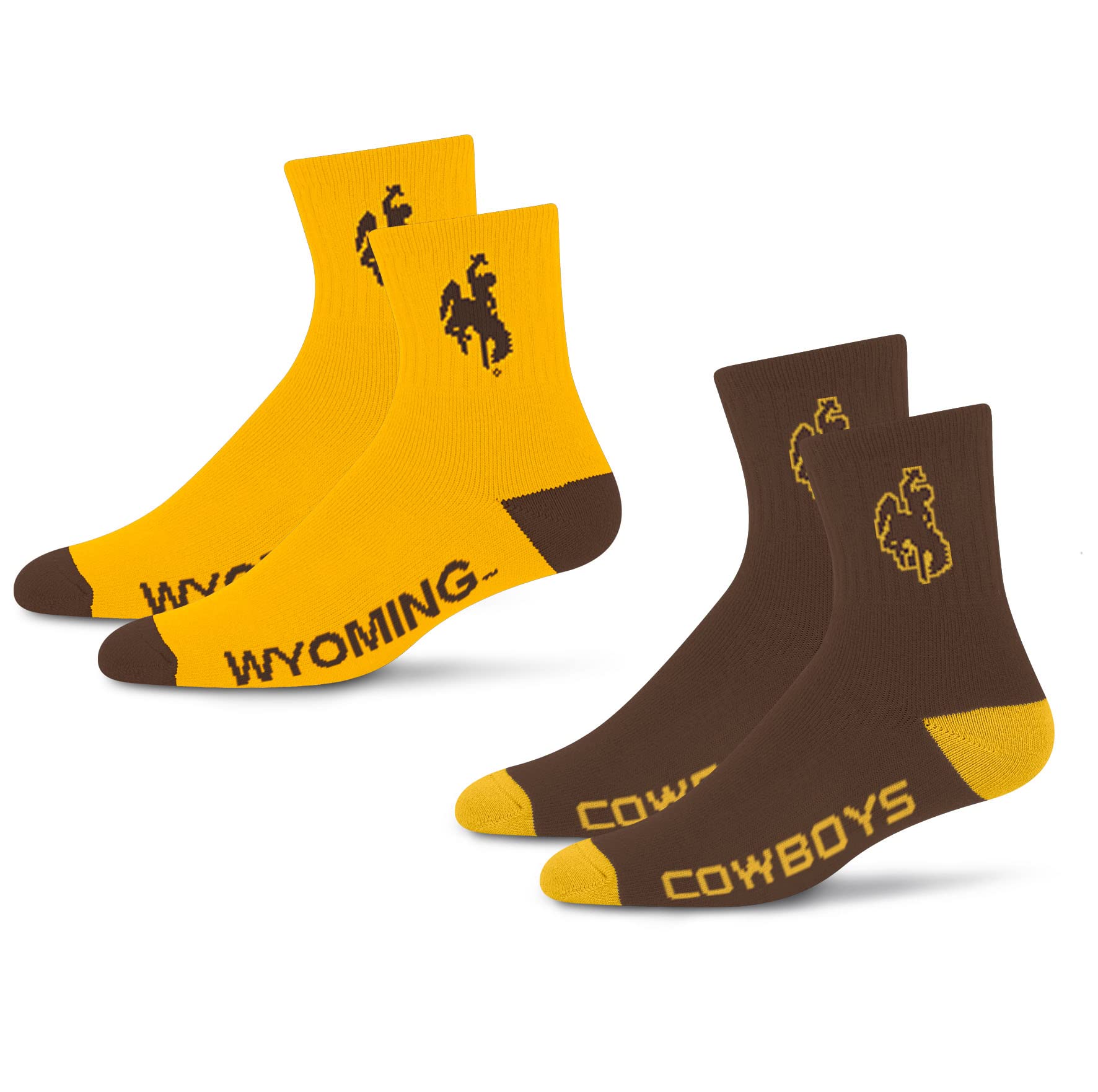 For Bare Feet NCAA Wyoming Cowboys Quarter Sock Two Pack Team Colors Large - Sports Gifts, Sports Memorabilia, Sports Collectibles, Fan Shop