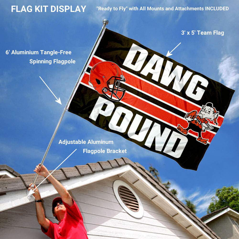 WinCraft Cleveland Browns Dawg Pound Flag Pole and Bracket Mount Kit - Sports Collectibles, Sports Memorabilia, Sports Fan Shop, Sports Gifts