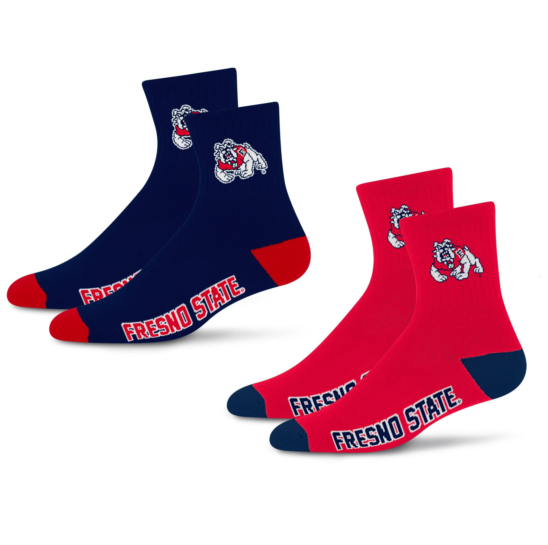 For Bare Feet NCAA Fresno State Bulldogs Quarter Sock Two Pack Team Colors Large - Sports Gifts, Sports Memorabilia, Sports Collectibles, Fan Shop