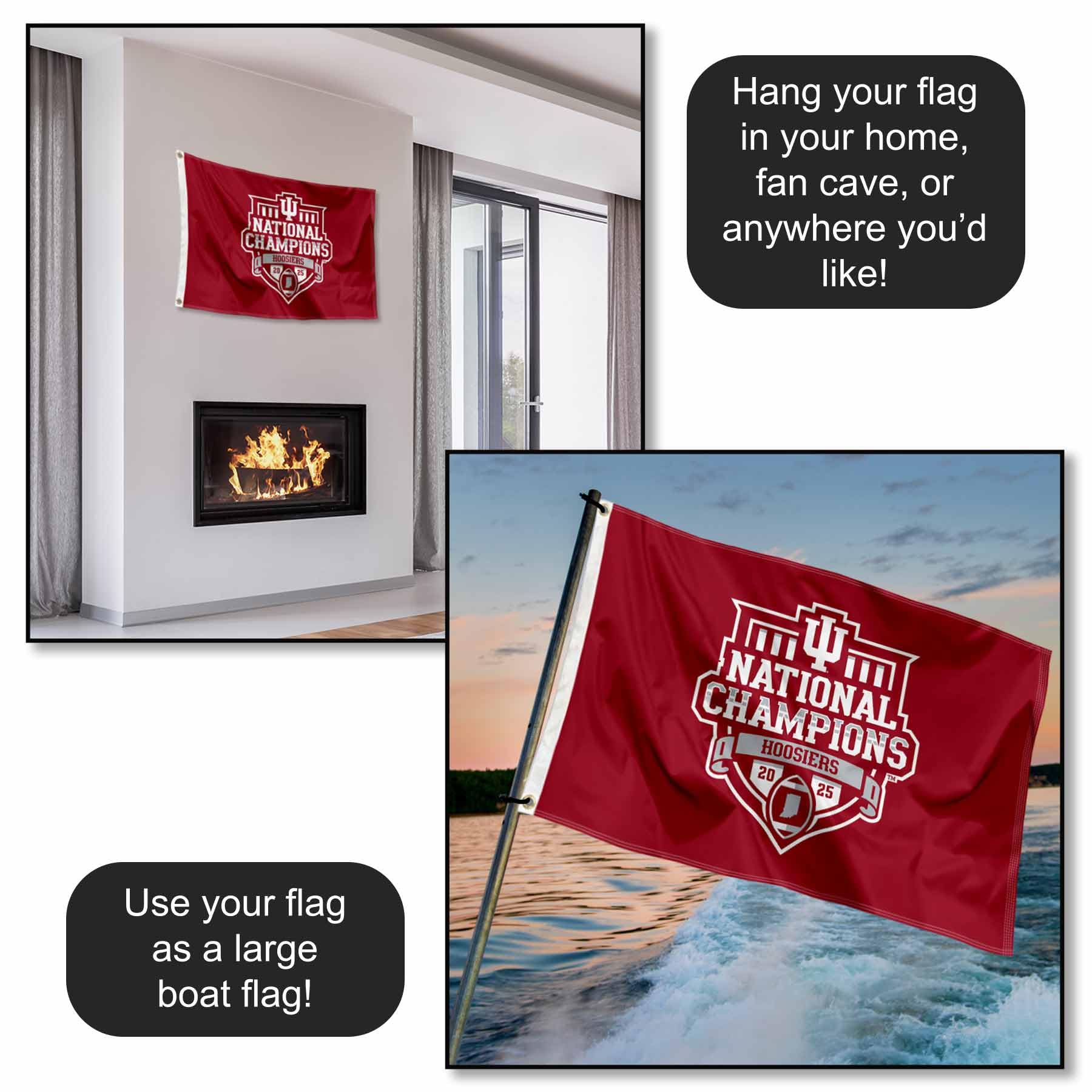 Indiana Hoosiers 2025 National Champions Small 2x3 Foot Flag - Sports Gifts, Sports Memorabilia, Sports Collectibles, Fan Shop