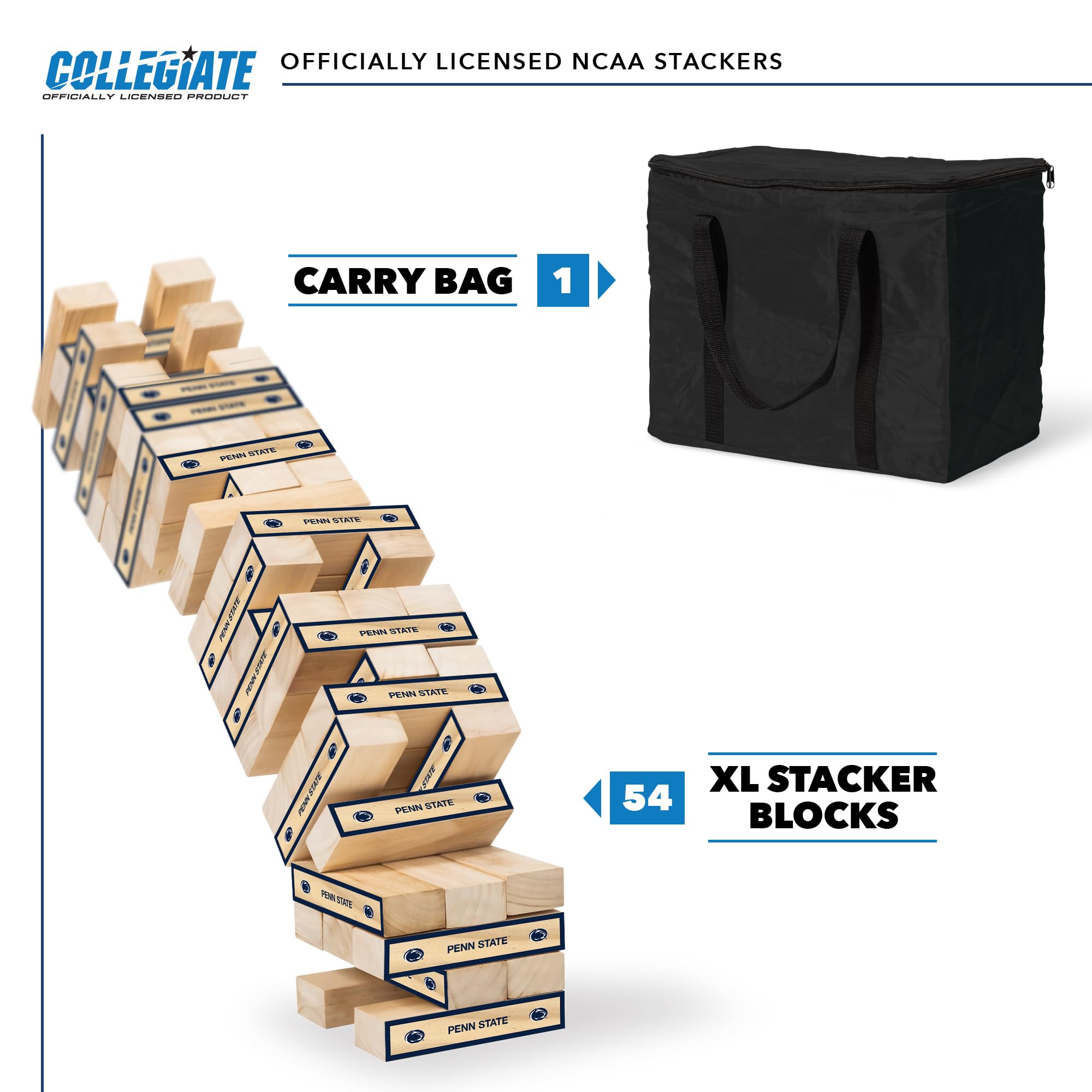 Wild Sports NCAA Penn State Nittany Lions Giant Stacking Wooden Blocks – Tumbling Tower Classic Family Game Stacks Over 5 ft. High – Great Gift for Any College Football Fan! - Sports Collectibles, Sports Memorabilia, Sports Fan Shop, Sports Gifts