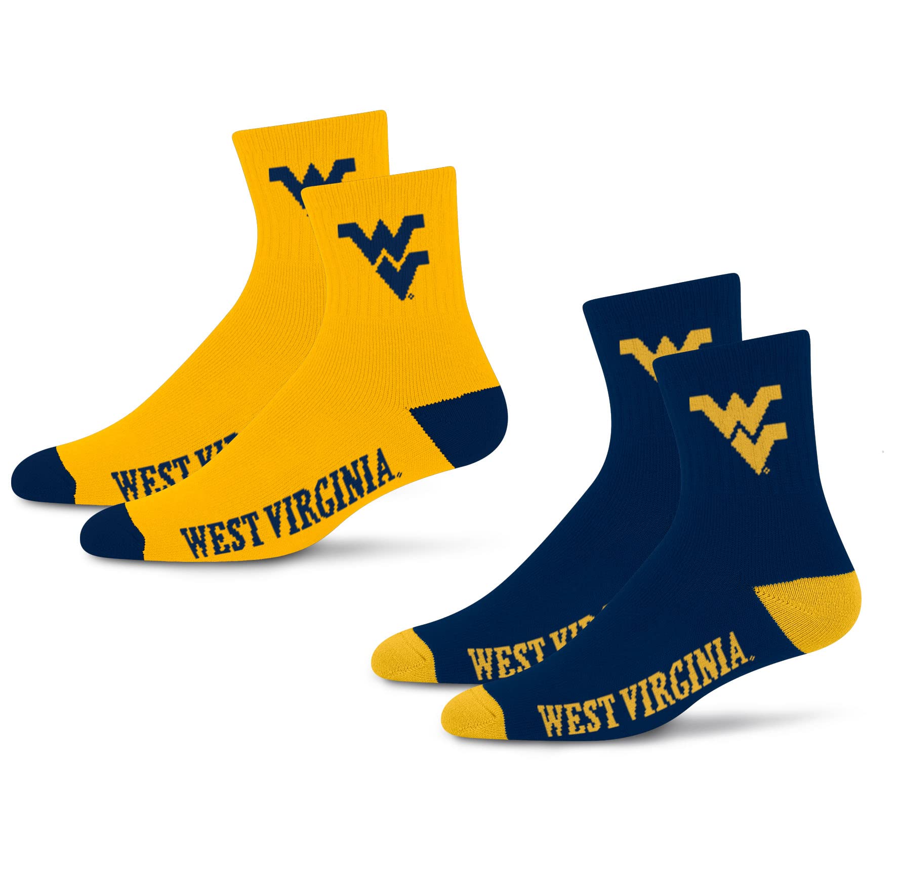 For Bare Feet NCAA West Virginia Mountaineers Quarter Sock Two Pack Team Colors Large - Sports Gifts, Sports Memorabilia, Sports Collectibles, Fan Shop