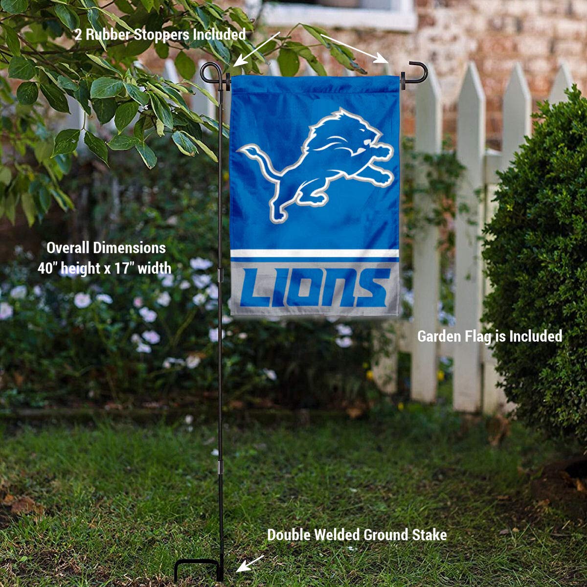 WinCraft Detroit Lions Garden Flag with Stand Holder - Sports Collectibles, Sports Memorabilia, Sports Fan Shop, Sports Gifts