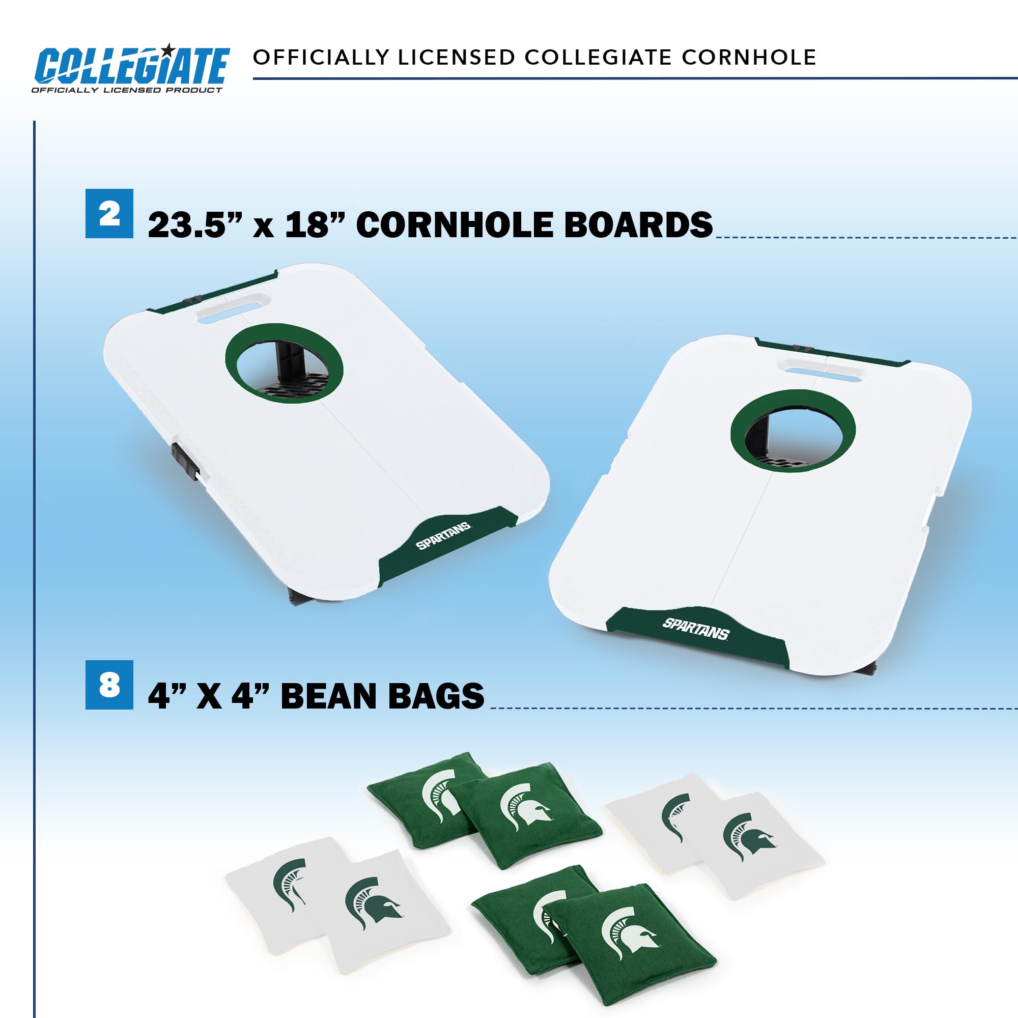Wild Sports NCAA Michigan State Spartans Pro Football All-Weather Cornhole Set - Travel Bean Bag Toss Set Includes 8 Bean Bags - Sports Collectibles, Sports Memorabilia, Sports Fan Shop, Sports Gifts
