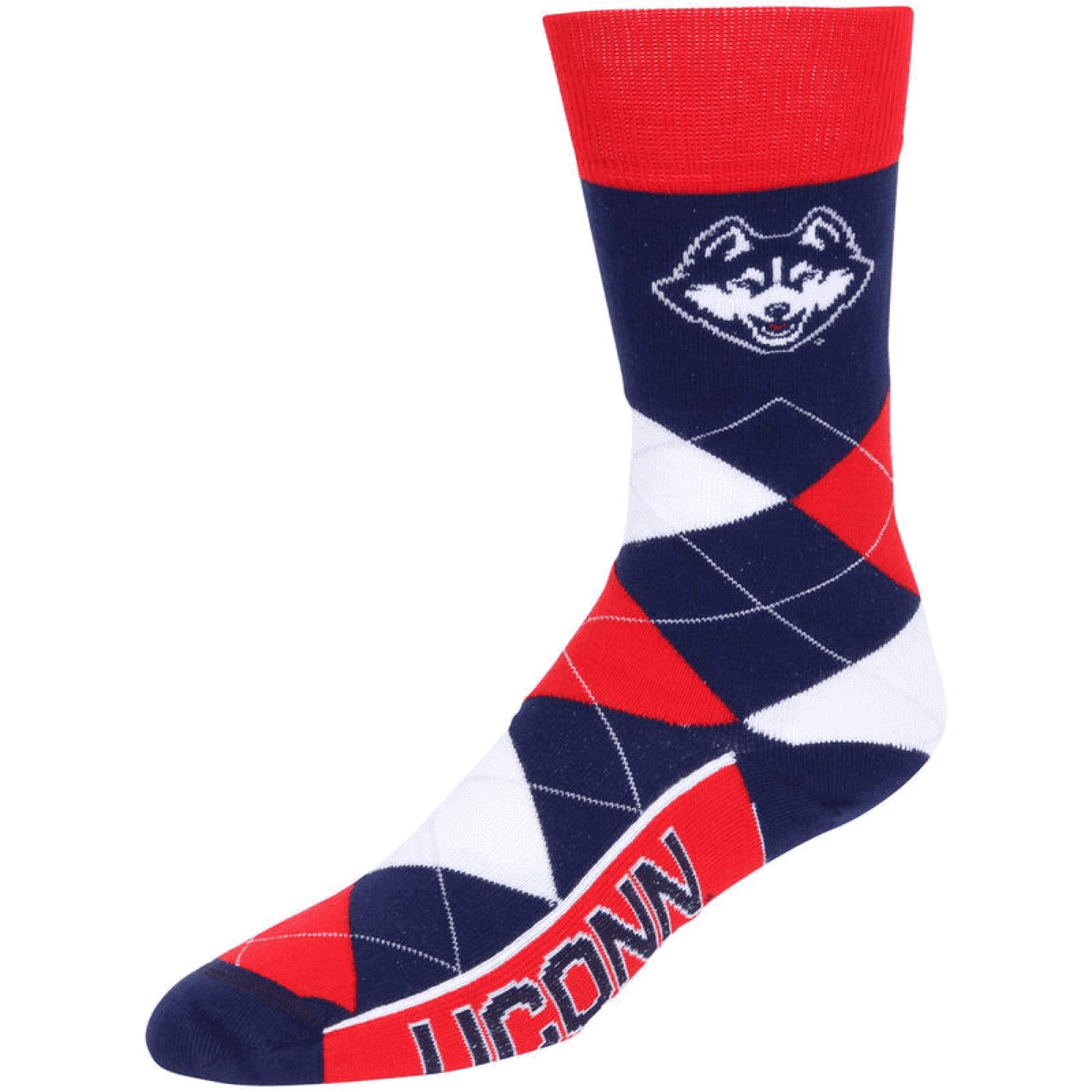 For Bare Feet NCAA UCONN Huskies Argyle Line Up Dress Sock Team Color OSFM