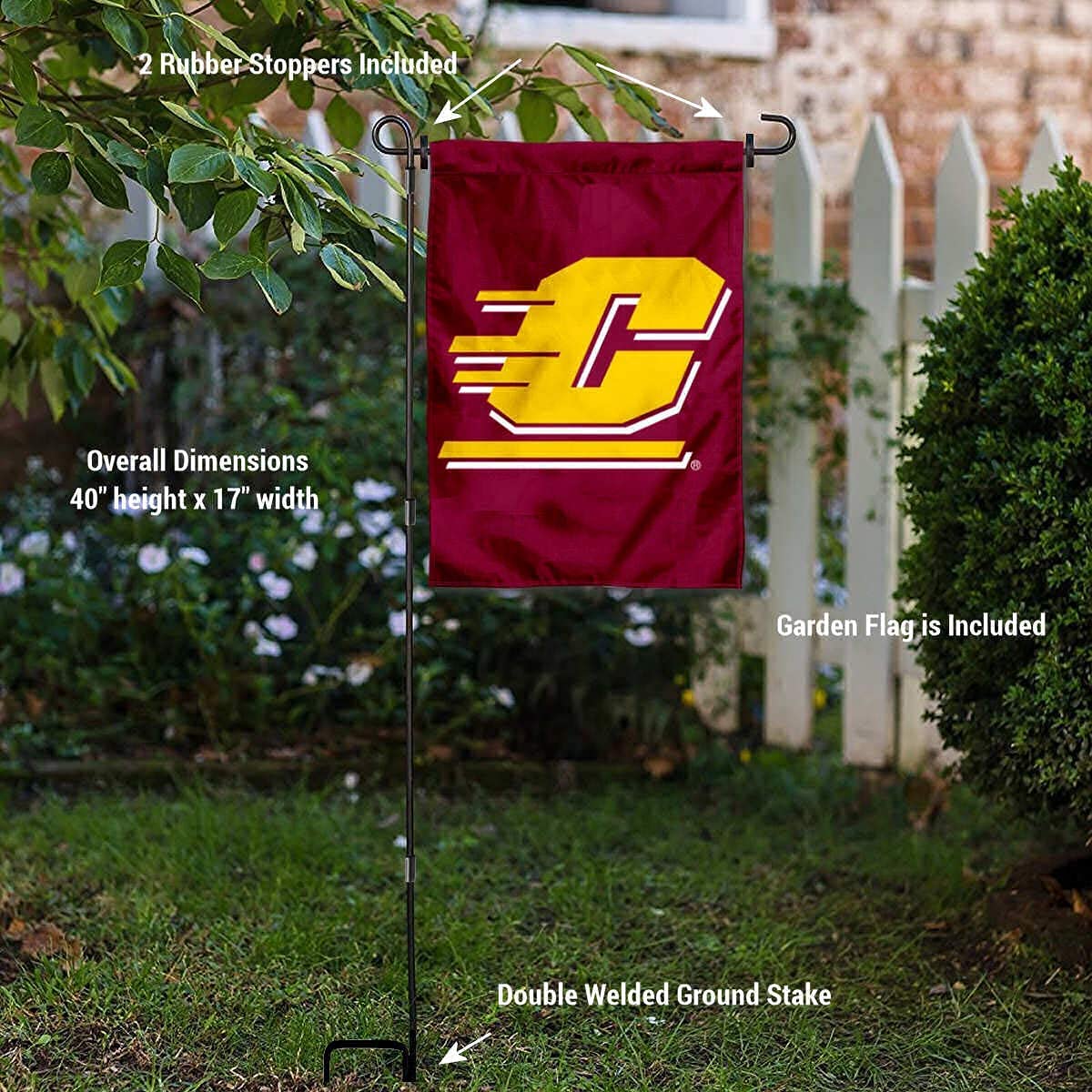 College Flags & Banners Co. Central Michigan Chippewas Garden Flag and Flag Stand Pole Holder Set - Sports Collectibles, Sports Memorabilia, Sports Fan Shop, Sports Gifts