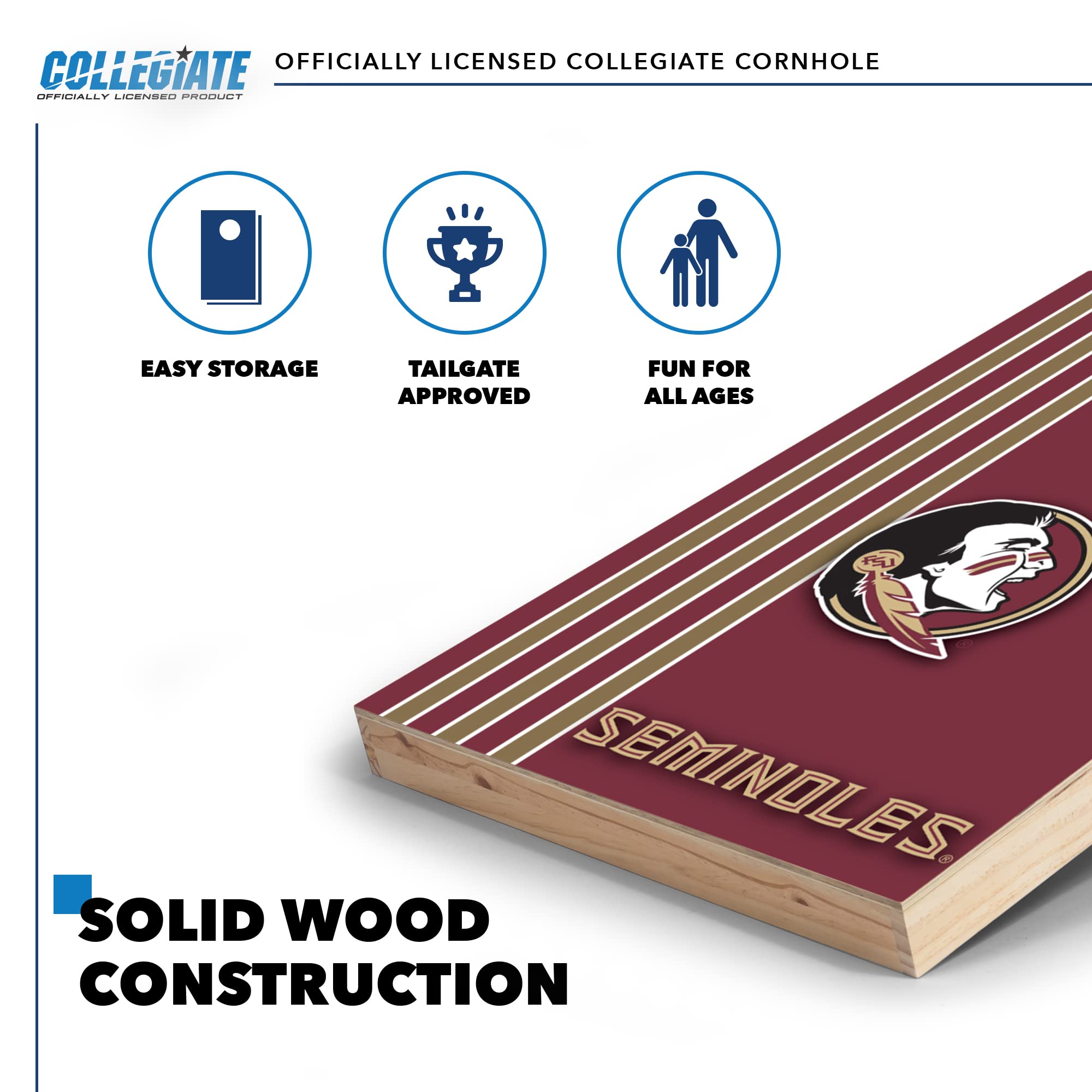 Wild Sports 2' x 3' Set with Direct Print HD Team Graphics – Great Gift for Any NCAA Fan! Bean Bag Toss Family Outdoor Games – Florida State Seminoles - Sports Collectibles, Sports Memorabilia, Sports Fan Shop, Sports Gifts