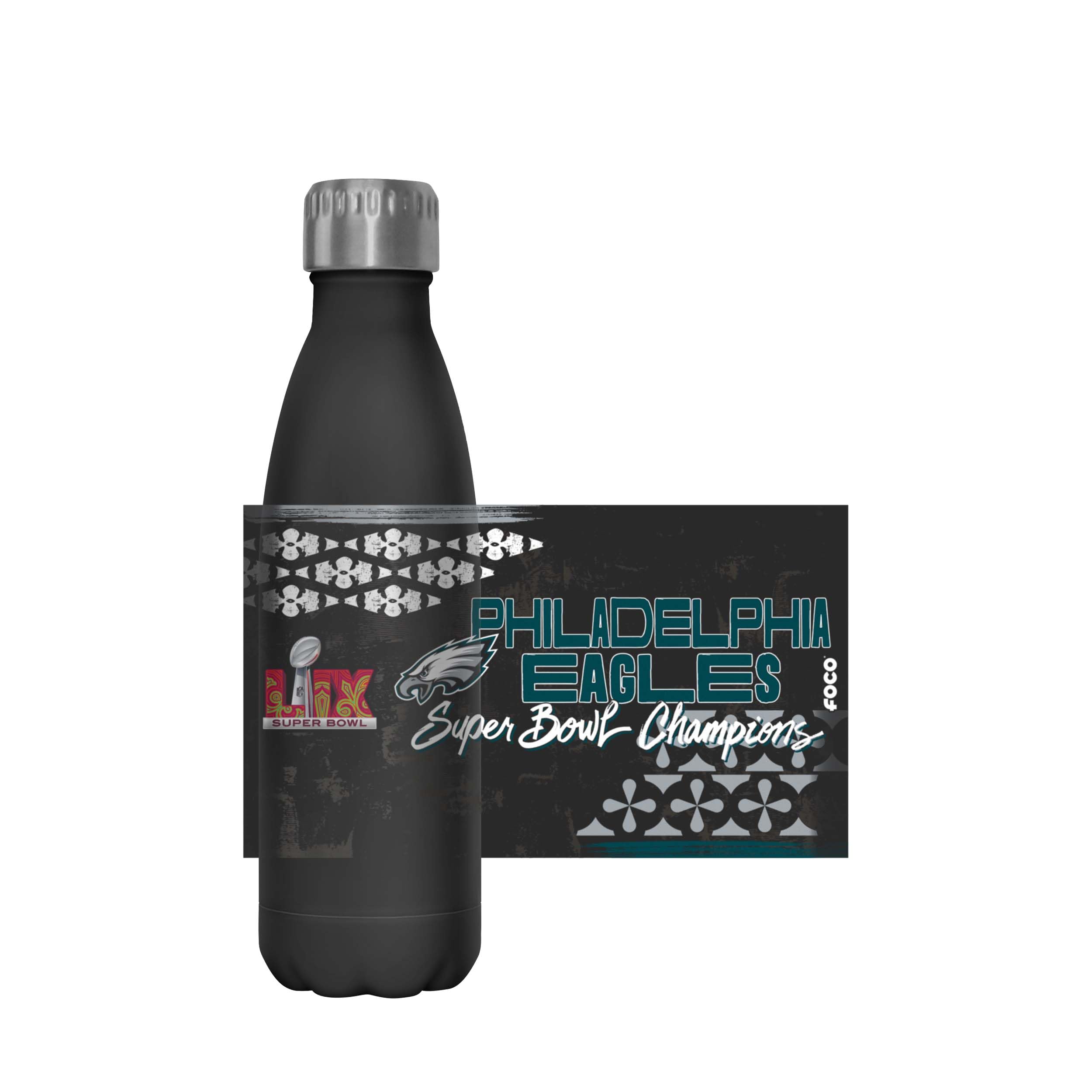 FOCO Philadelphia Eagles NFL Super Bowl LIX Champions 17 oz Stainless Steel Bottle - Stencil Black Diamond - Sports Collectibles, Sports Memorabilia, Sports Fan Shop, Sports Gifts