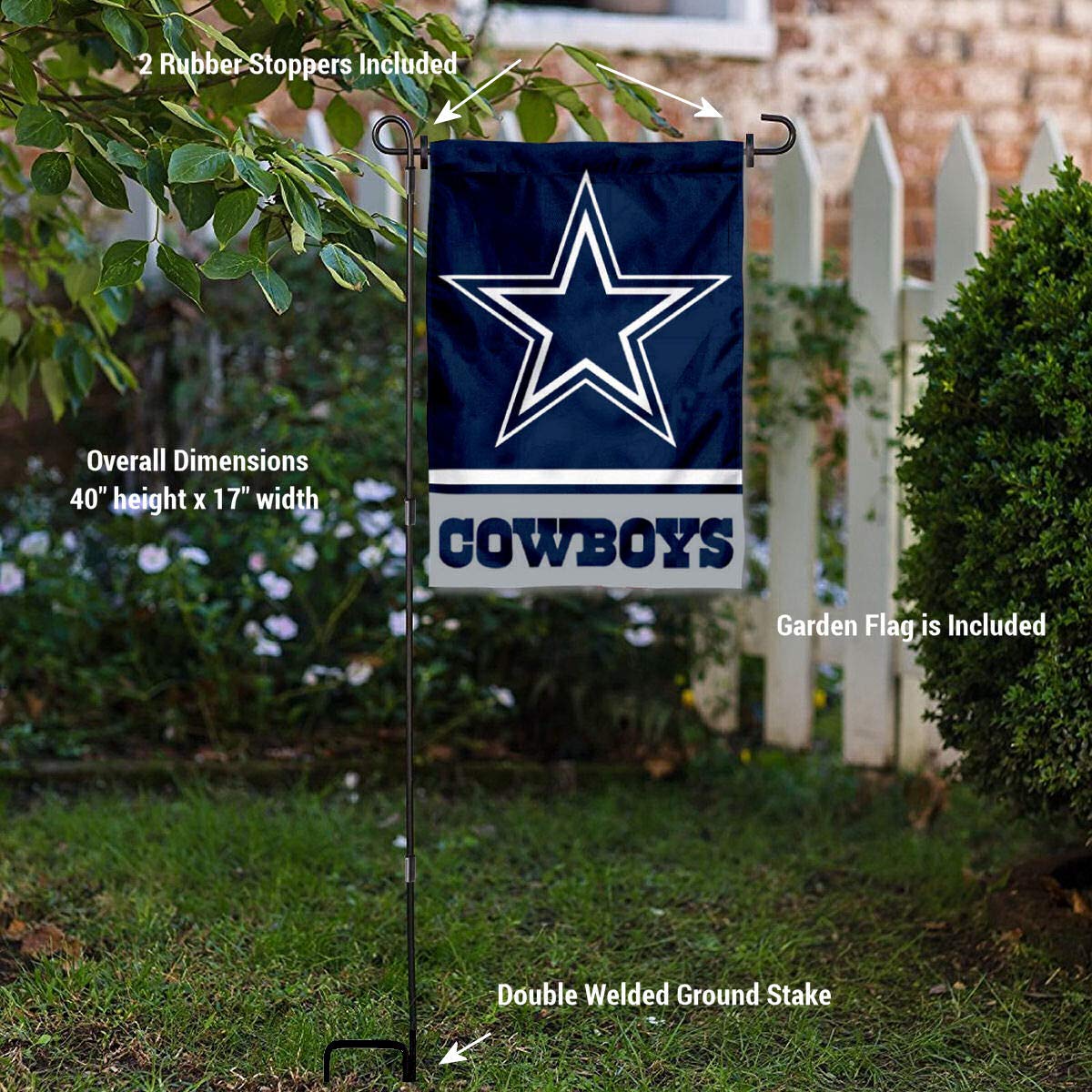 WinCraft Dallas Garden Flag with Stand Holder - Sports Collectibles, Sports Memorabilia, Sports Fan Shop, Sports Gifts