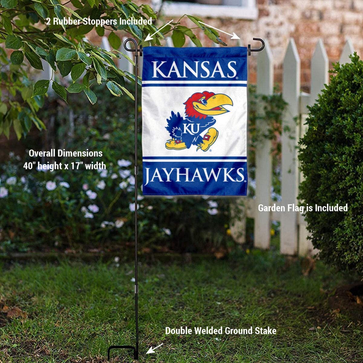 College Flags & Banners Co. Kansas Jayhawks Garden Flag and Flag Stand Pole Holder Set - Sports Collectibles, Sports Memorabilia, Sports Fan Shop, Sports Gifts