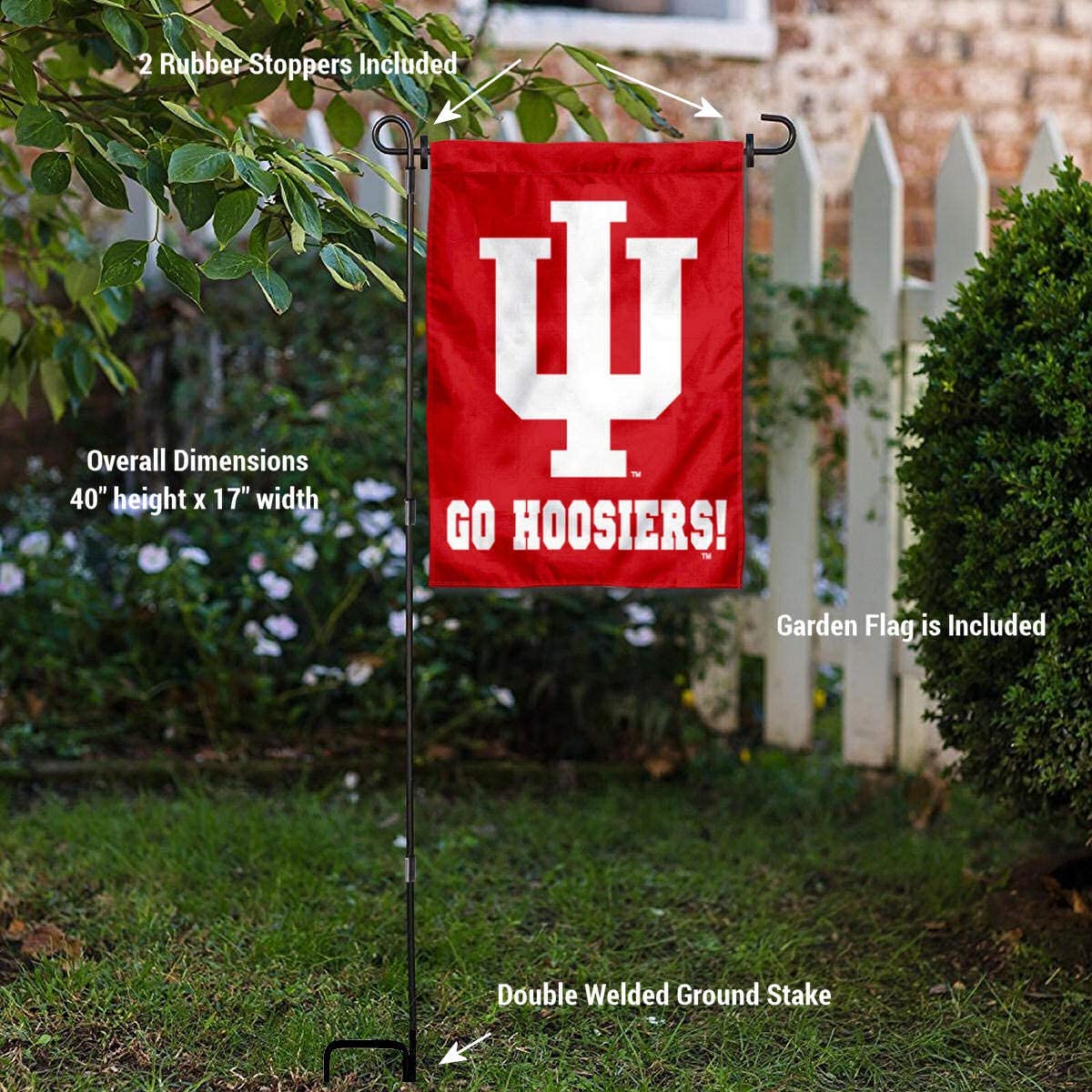 College Flags & Banners Co. Indiana University Go Hoosiers Garden Flag and Flag Stand Pole Holder Set - Sports Collectibles, Sports Memorabilia, Sports Fan Shop, Sports Gifts
