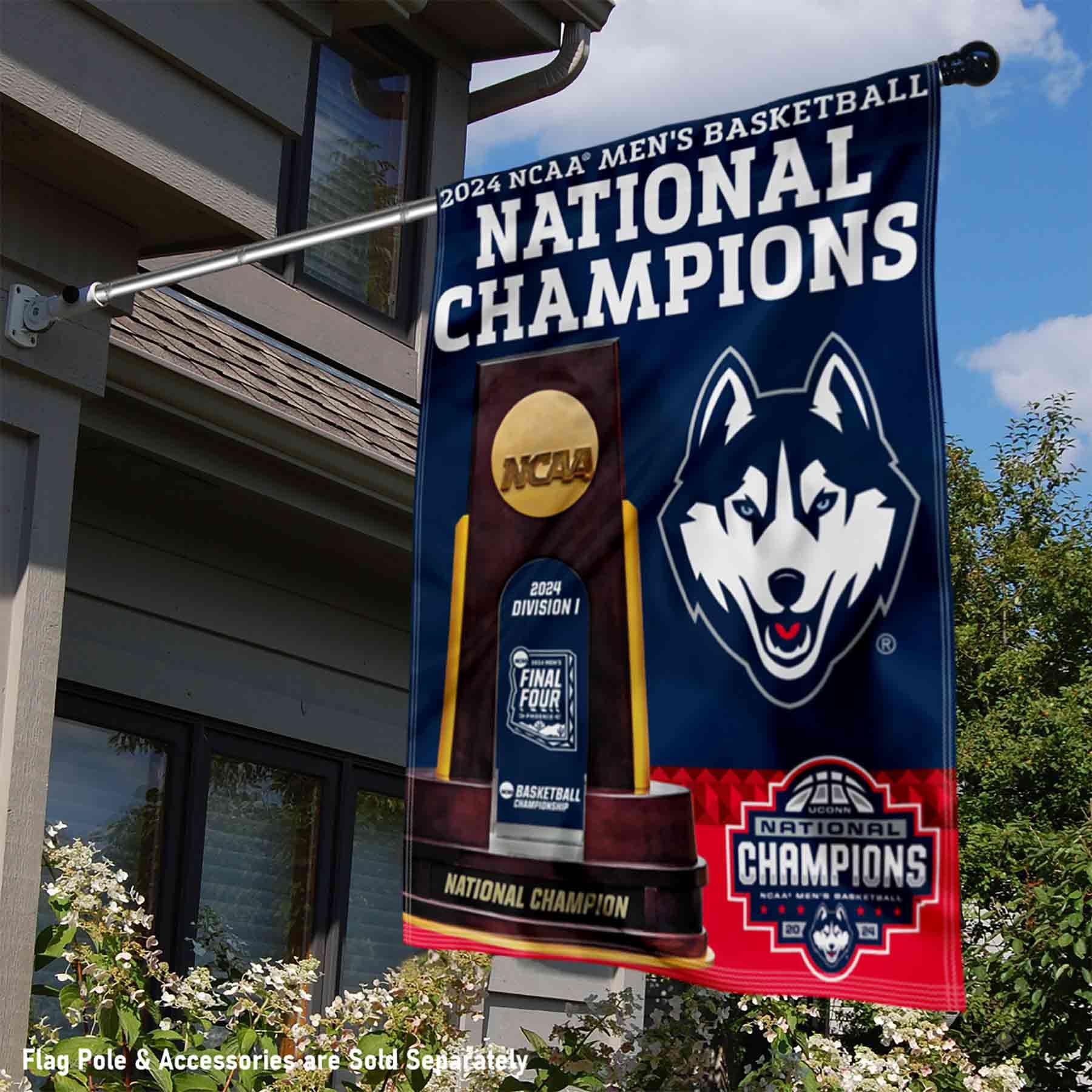 WinCraft Connecticut Huskies 2024 Basketball National Champions Banner Vertical Flag - Sports Collectibles, Sports Memorabilia, Sports Fan Shop, Sports Gifts